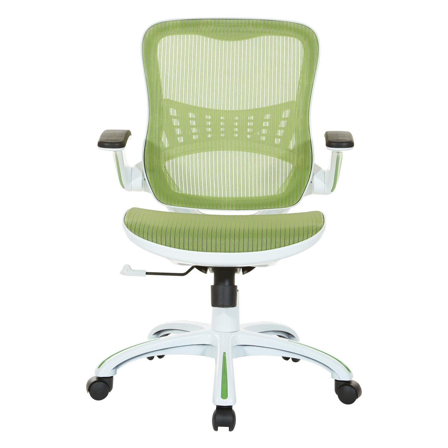 OSP Home Furnishings Riley Ventilated Manager's Office Desk Chair with Breathable Mesh Seat and Back, White Base with Green