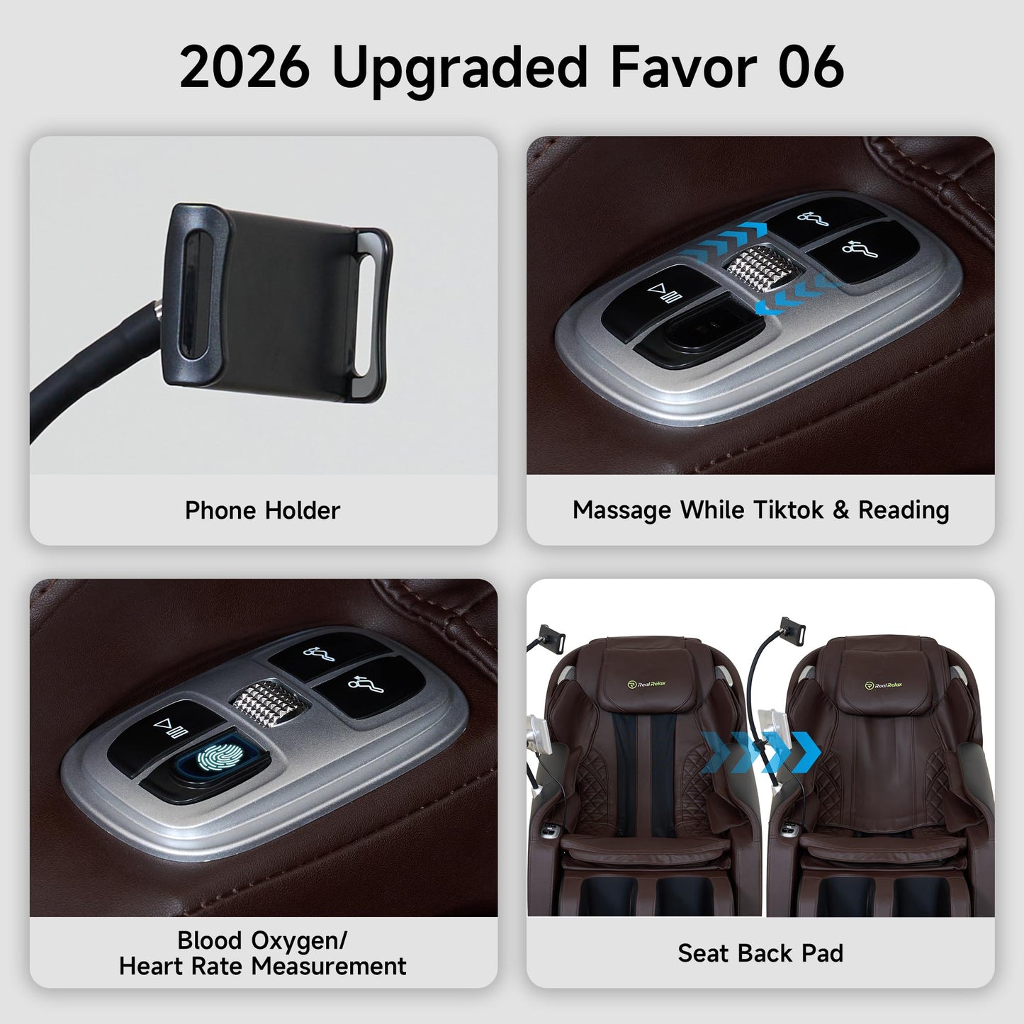 Real Relax Massage Chair Full Body with Unique Phone Controller,Heart and Blood Measurement, Zero Gravity 3D SL-Track Recliner with APP Control, Child Lock,Pause Button, Back Pad, Favor-06, Dark Brown