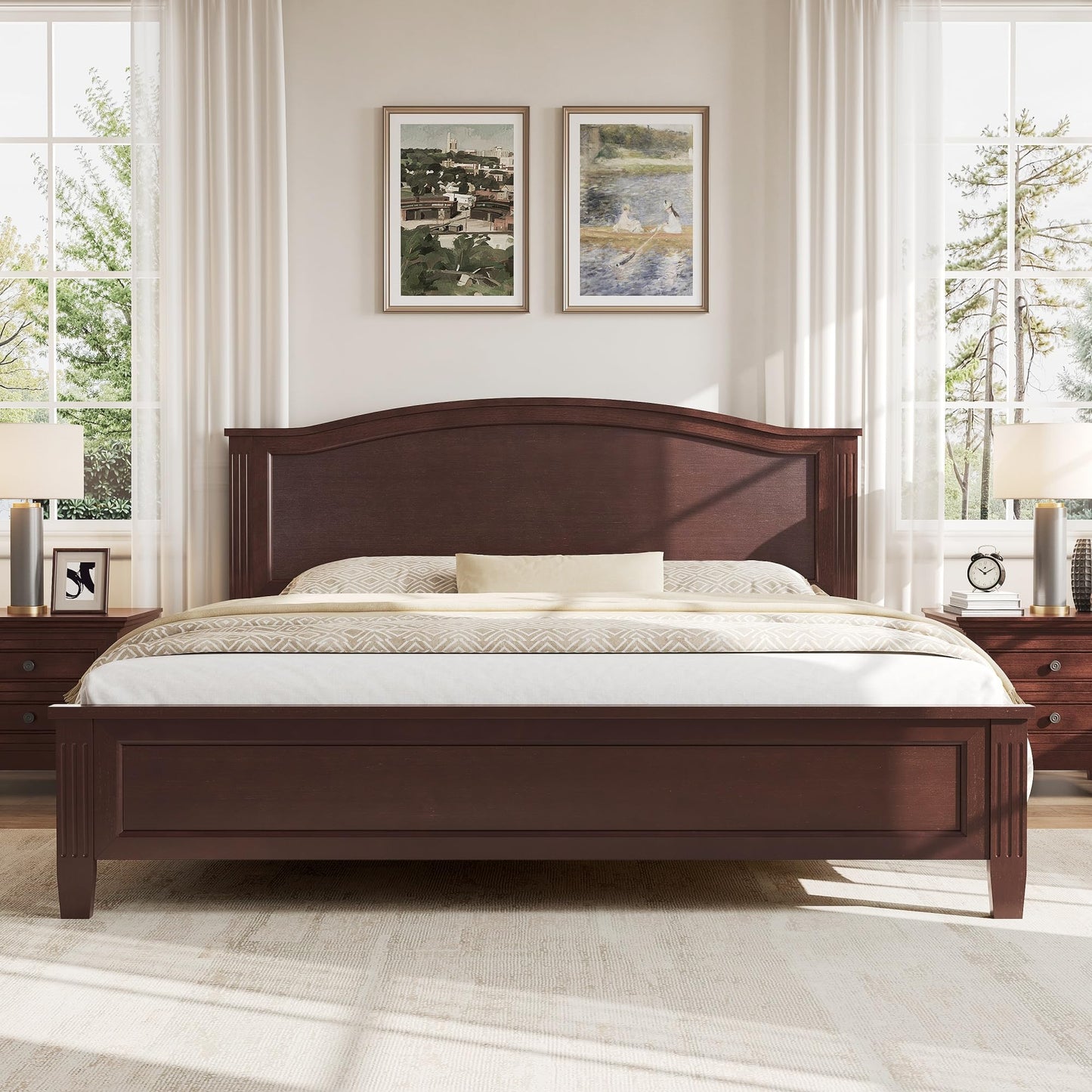 Merax Queen Size Classic Platform Bed with Headboard, Wood Bed Frame with Sturdy Slat and Support Legs, Underbed Storage Space, No Box Spring Needed, Espresso