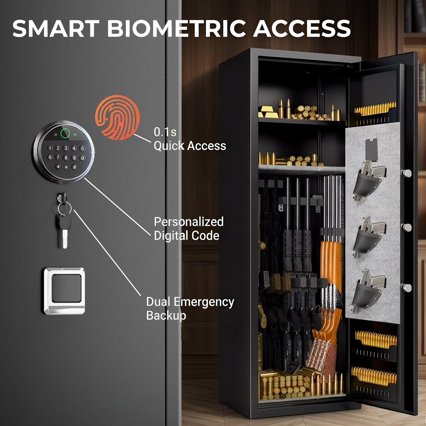 Gun Safe,Rifle Safe With Biometric Gun Safe,Heat-Resistant Heavy Duty Gun Safes,Large Safe No Assembly Required, Security Safe for Home with Adjustable Shelves,Black (51.97×11.81×11.02 inch)
