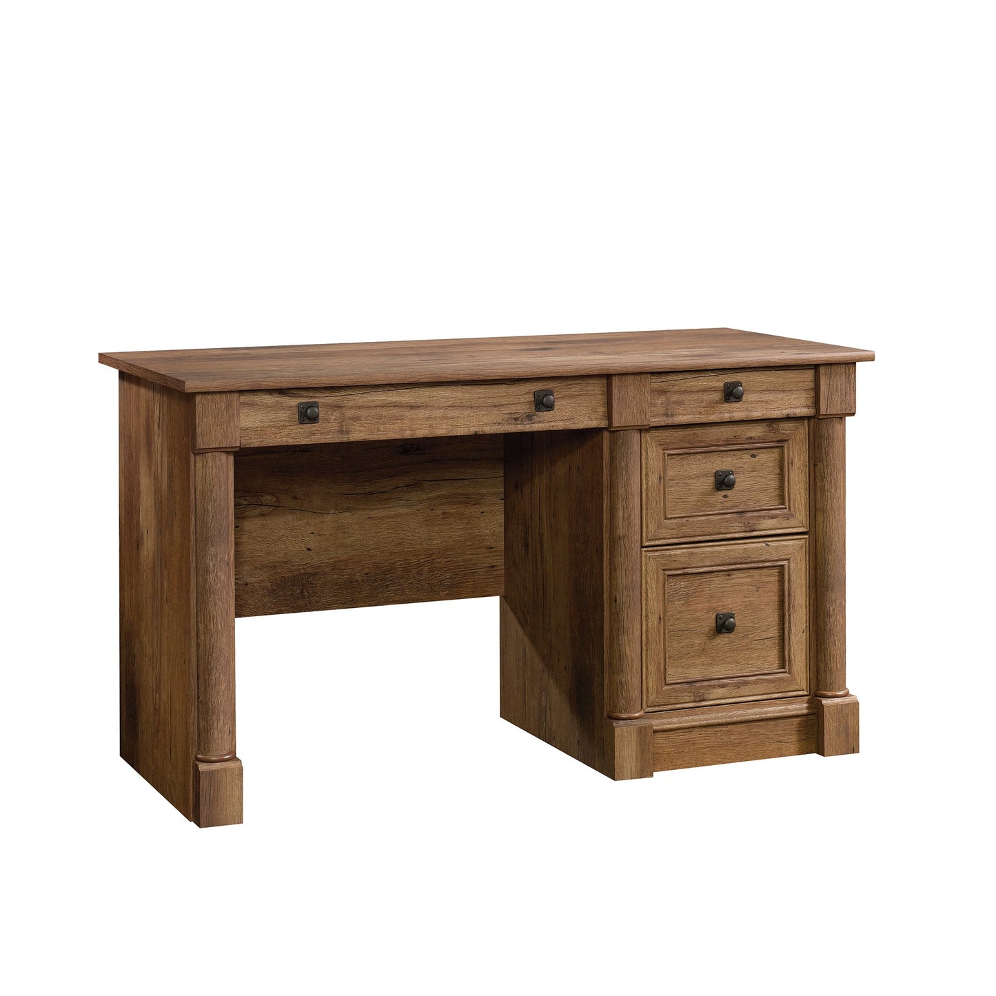 Sauder Palladia Computer Desk with Drawers, Home Office Desk with File Cabinet Storage Drawer, Cable Management, Keyboard Tray, in Vintage Oak finish