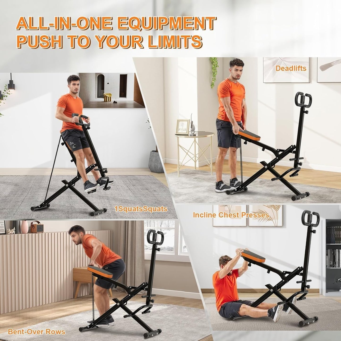 RIVANO 2pc Squat Rowing Machine, 4-in-1 Foldable Exercise Trainer with 265LBS Loading Capacity & Display, Home Workout Glute Trainer Machine with Adjustable Resistance Bands for Butt Thigh Easy Set up