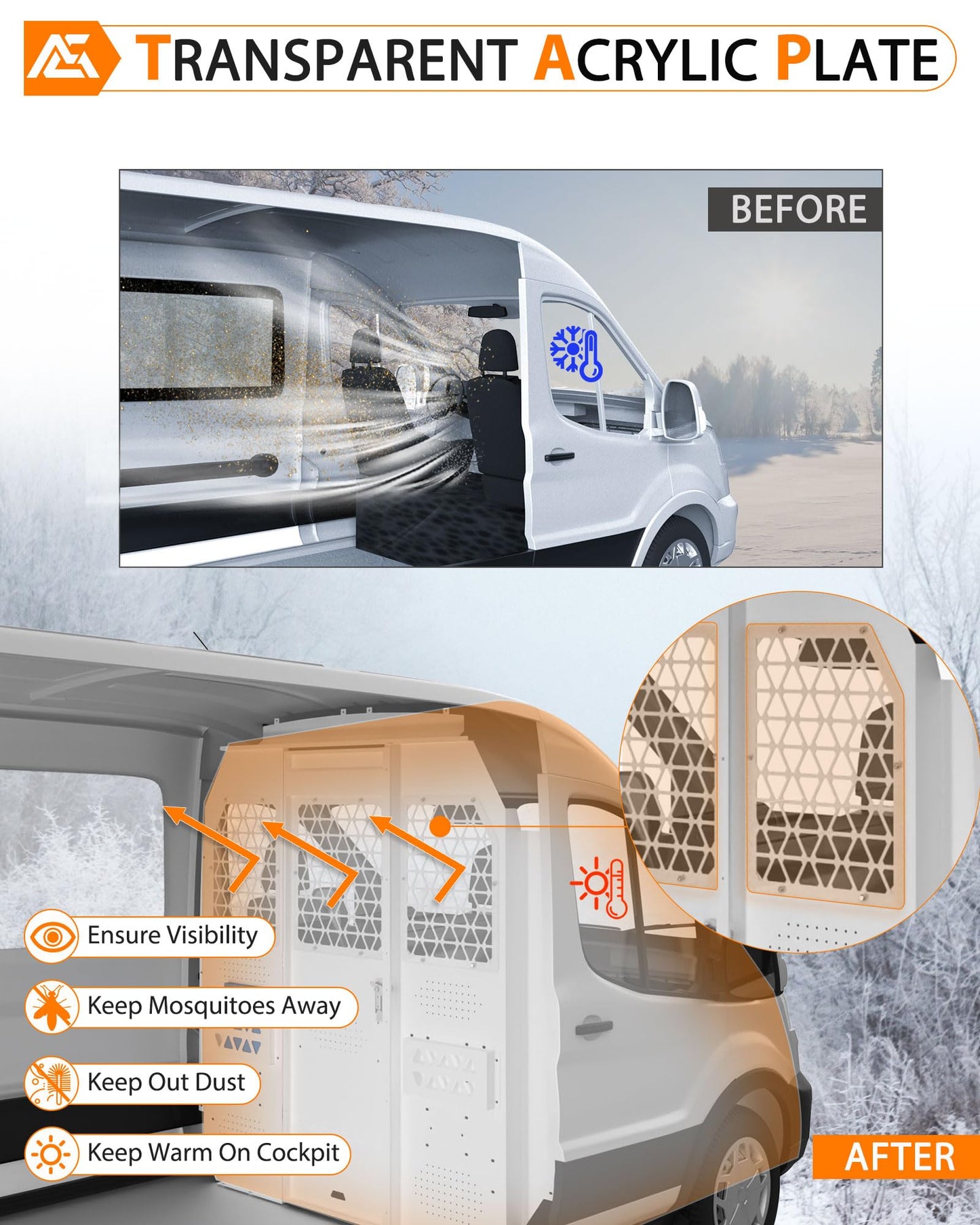 MELIPRON Van Partition Bulkhead Fit for Ford Transit Medium Roof