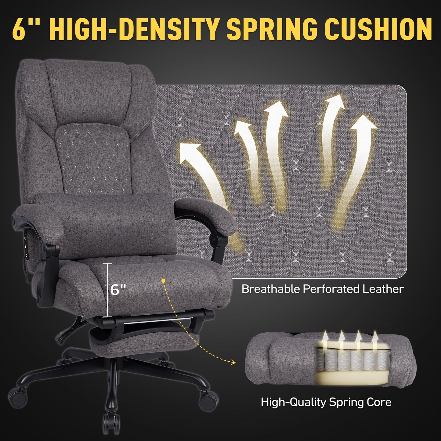 EGSEAT 3D Kneading Massage Office Chair with Heat, 500 lbs Big and Tall Executive Computer Desk Recliner, Leather Electric Heated Office Chairs with Massage & Footrest, Gery