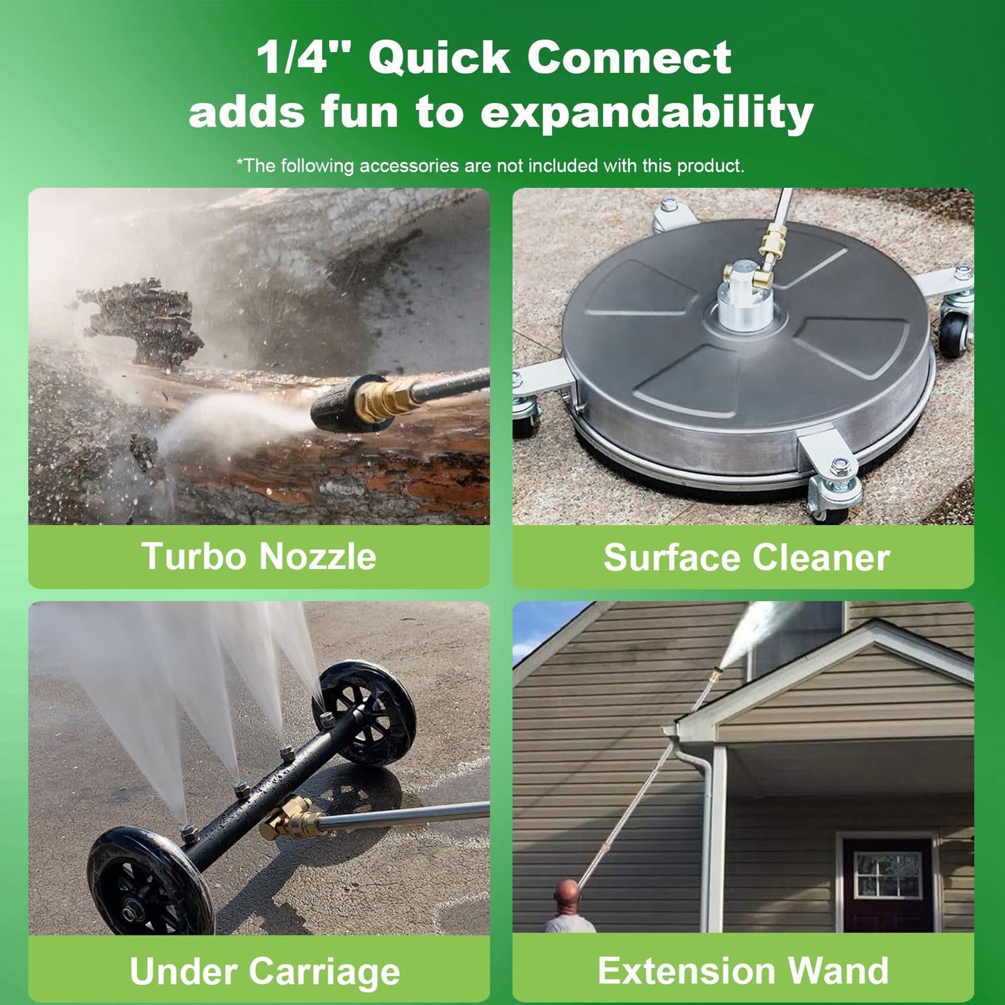 Commowner Pressure Washer 5000 PSI Adjustable Pressure, Power Cleaners Powered with 33ft Pressure Hose, 4 Nozzles and 500ml Foam Cannon, Cleaner Machine for Home, Car, Green