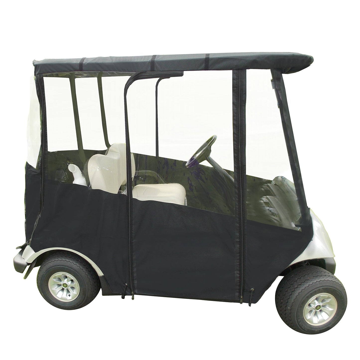Premium Golf Cart Cover - Portable & Drivable 4- Sided Heavy Duty Marine Grade Fabric Yamaha Drive and Drive 2 Golf Cart Cover Black