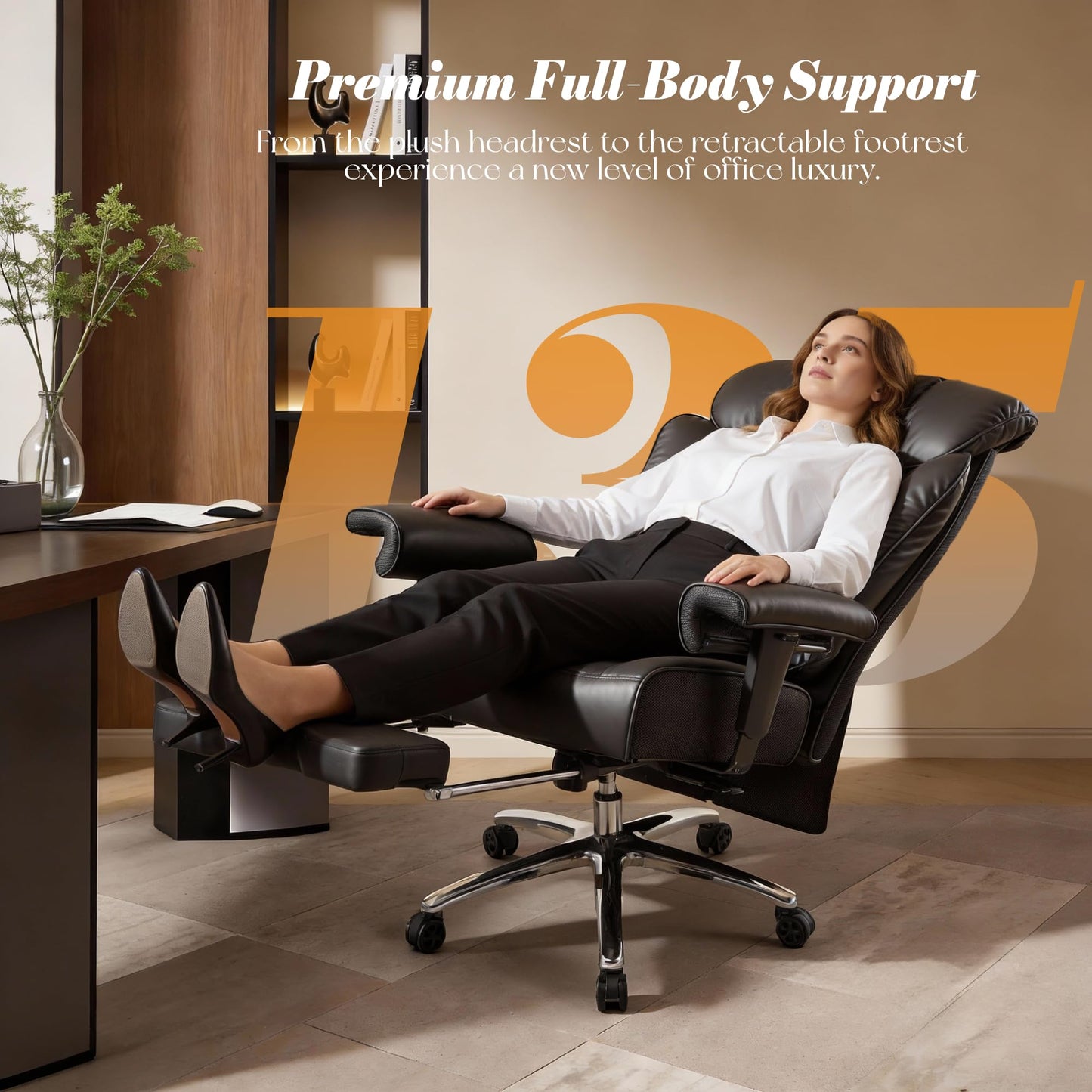 Efomao Big and Tall Office Chair 400 lbs Capacity, Oversized Executive Desk Chair with Footrest, Extra Wide 23" Seat, High Back Ergonomic PU Leather Home Office Chair， Black