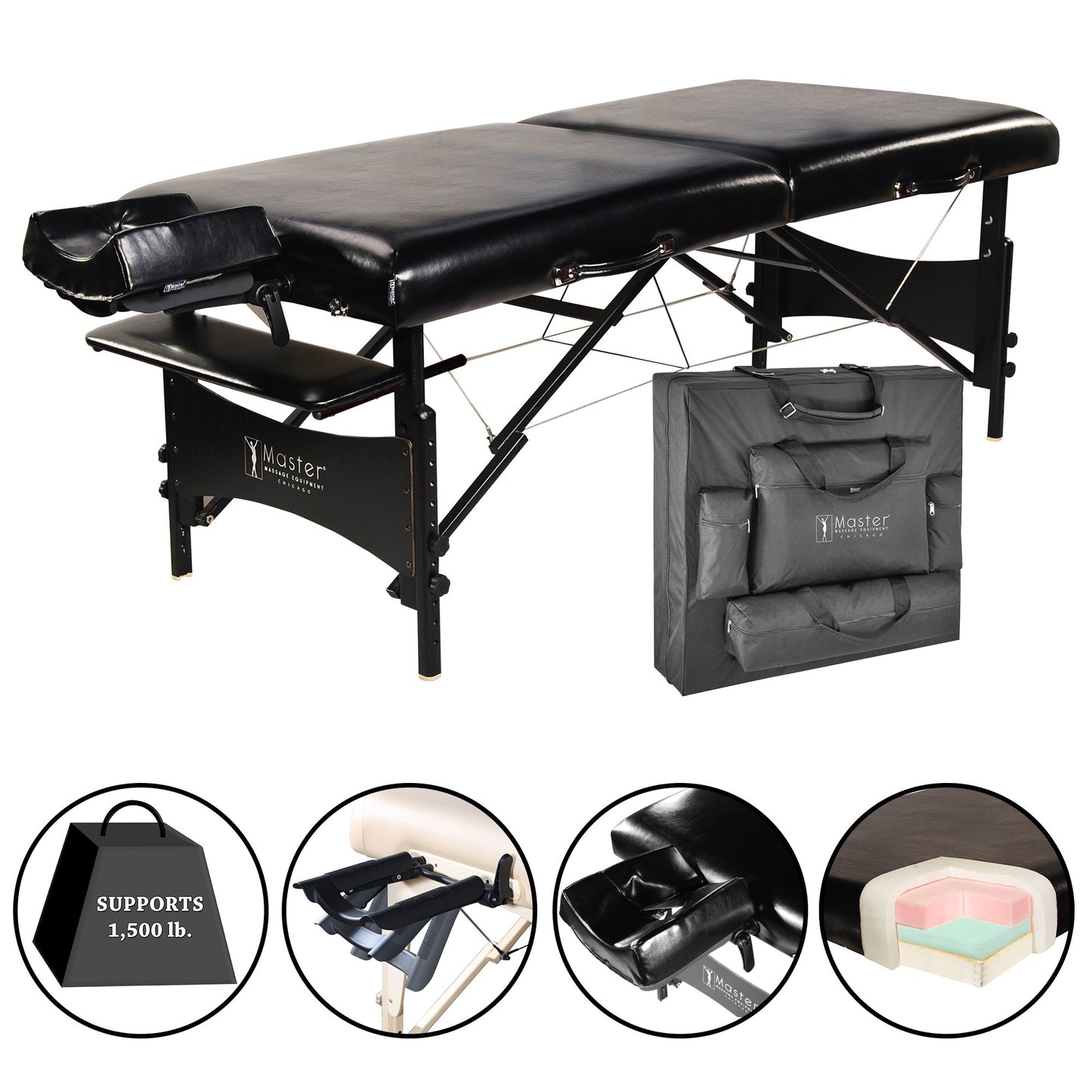 Master Massage 30" Galaxy Professional Portable Massage Table Package with Accessories in Black - Memory Foam Cushioning - Tattoo Table- Spa Salon Beauty Facial Bed
