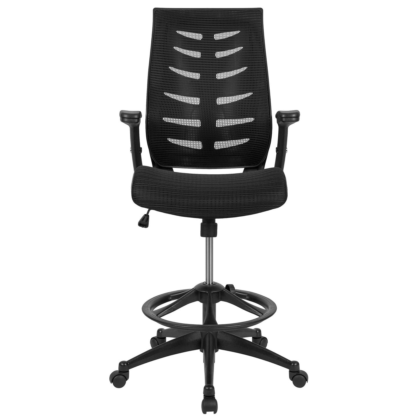 Flash Furniture Kale High-Back Ergonomic Mesh Office Chair with Flip-Up Arms and Adjustable Foot Ring, Spine-Back Tall Executive Swivel Chair, Black