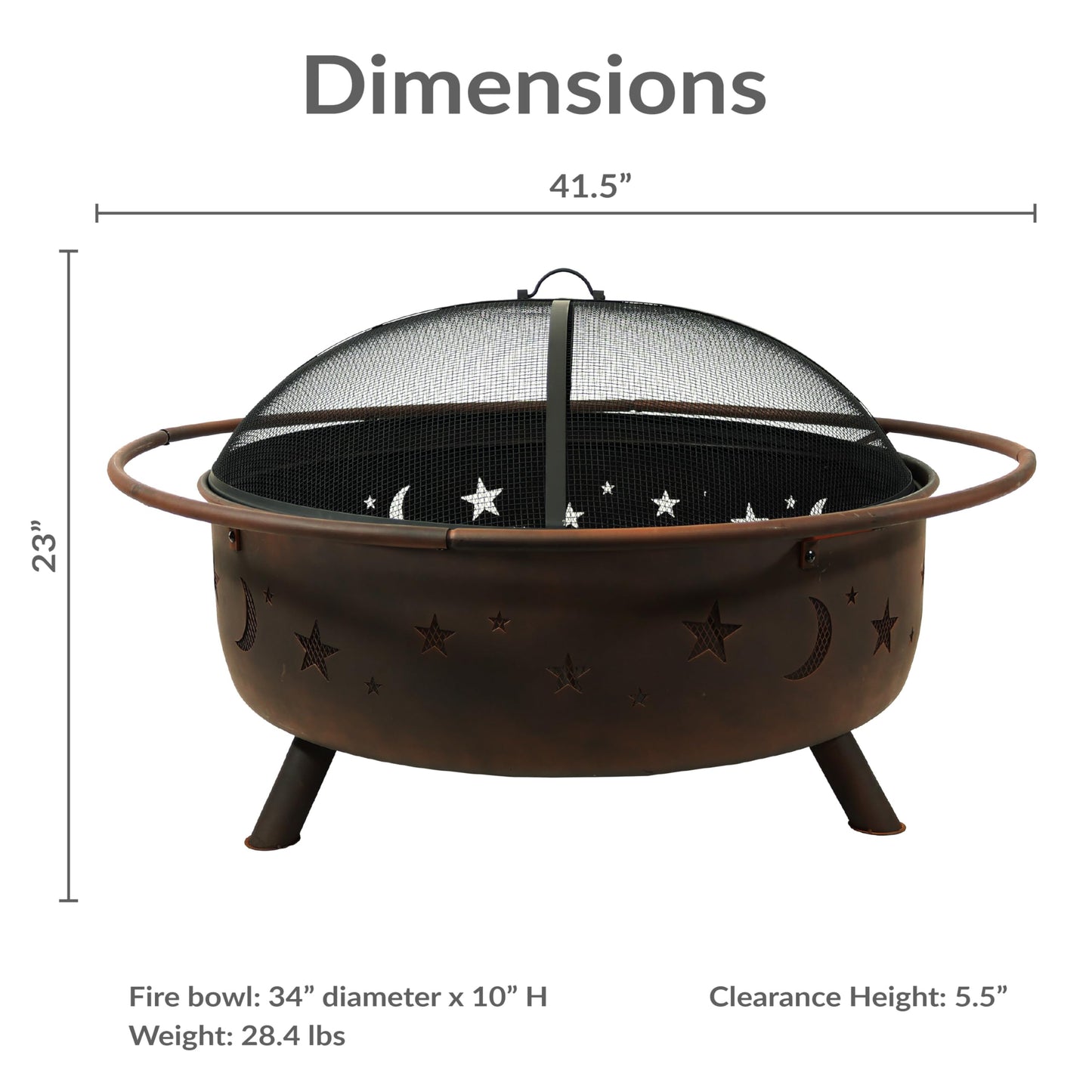 Sunnydaze Cosmic 42-Inch Large Outdoor Fire Pit - Wood-Burning Firepit for Outside Patio, Backyard, Deck - Steel - Wood Grate, Spark Screen, and Fireplace Poker Included - Bronze - 34” Bowl Diameter
