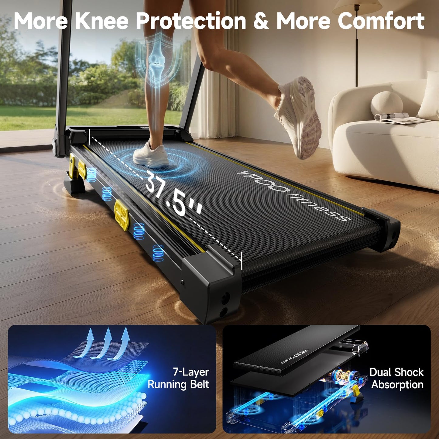 YPOO T7 Walking Pad Treadmill with Desk and Incline, 0.6-7.5 MPH Portable Treadmill, 4 in 1 Foldable Treadmill for Home Office, 350 LBS, 3.5HP, APP and Remote Control, Dark Black