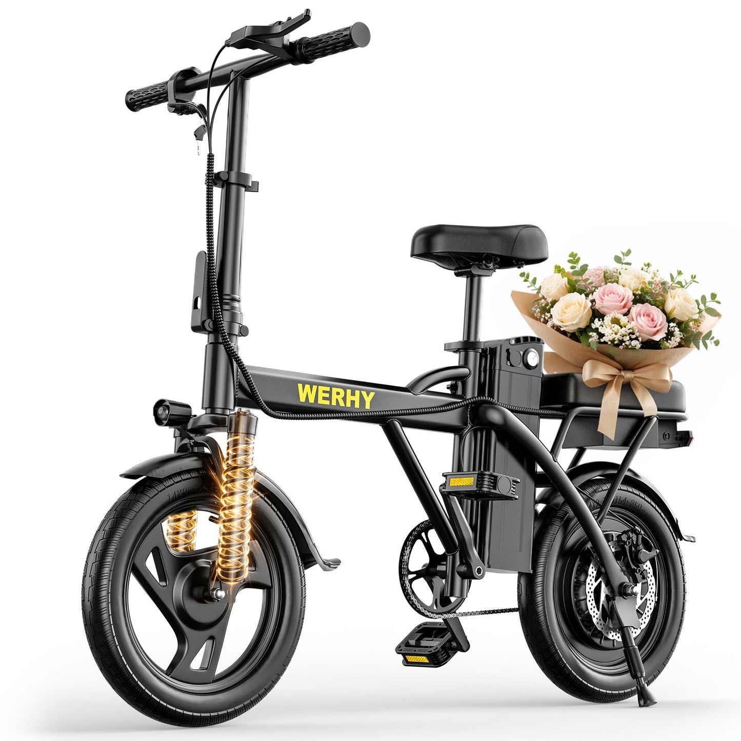 WERHY Electric Bike for Adults, 14" Tire Electric Dirt Bike with 48V Battery, Max 20/30 Miles Range (Pedal Assist Mode), Mini E Bikes