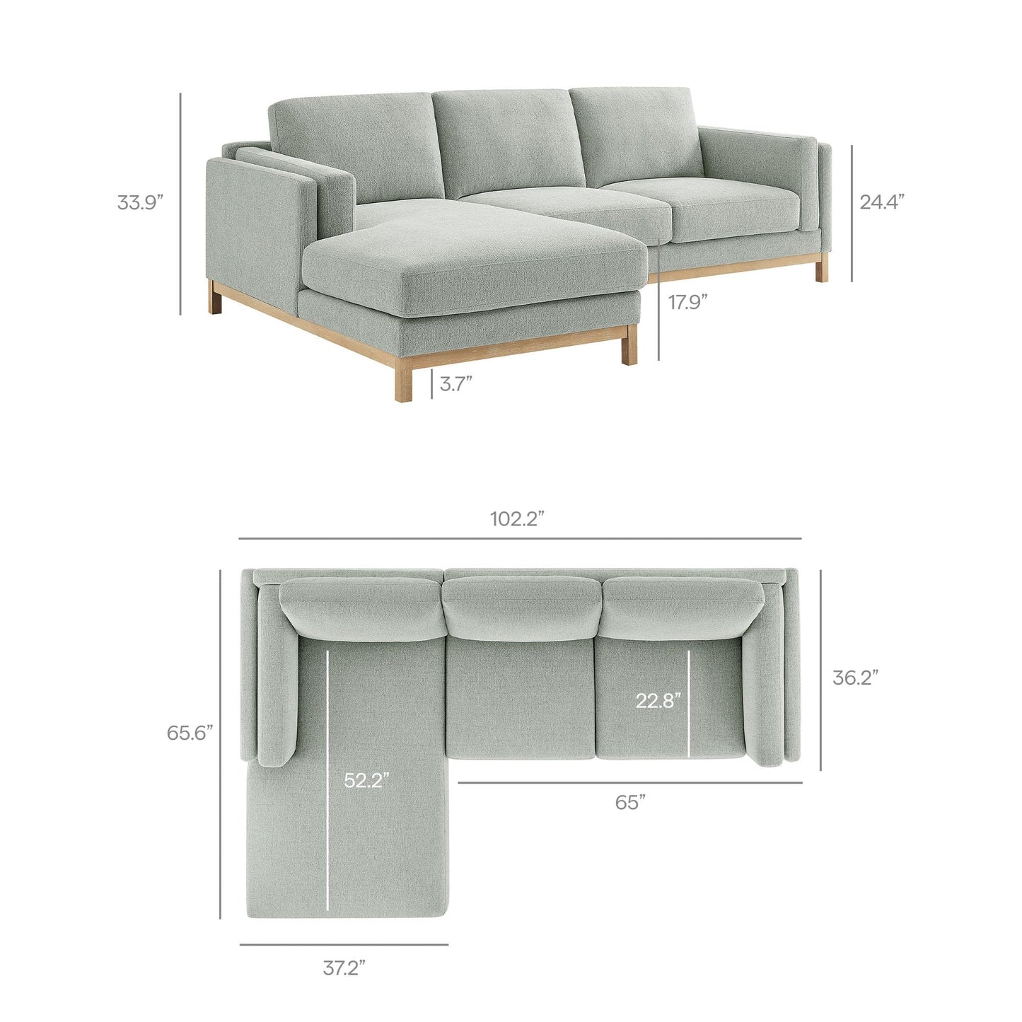 Modway Roscoe Left-Facing Sectional Sofa with Chaise in Mist - 2-Piece Mélange Chenille Fabric Deep Seat Couch, L Shaped Modular for Living Room or Lounge