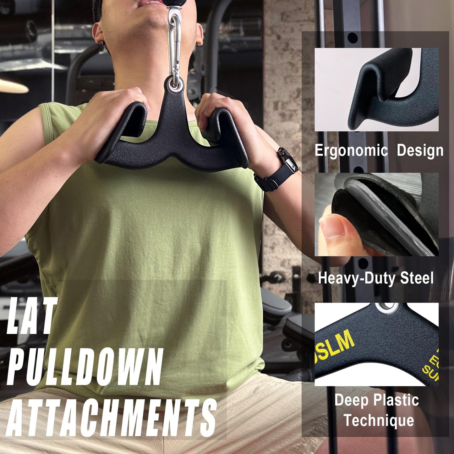 BLUSLM LAT Pull Down Bar T bar Row Attachment, V Bar Tricep LAT Pulldown Attachments, Back Strength Training Bar for Home Gym Exercise Cable Machine Attachments (Black 8 Pieces)