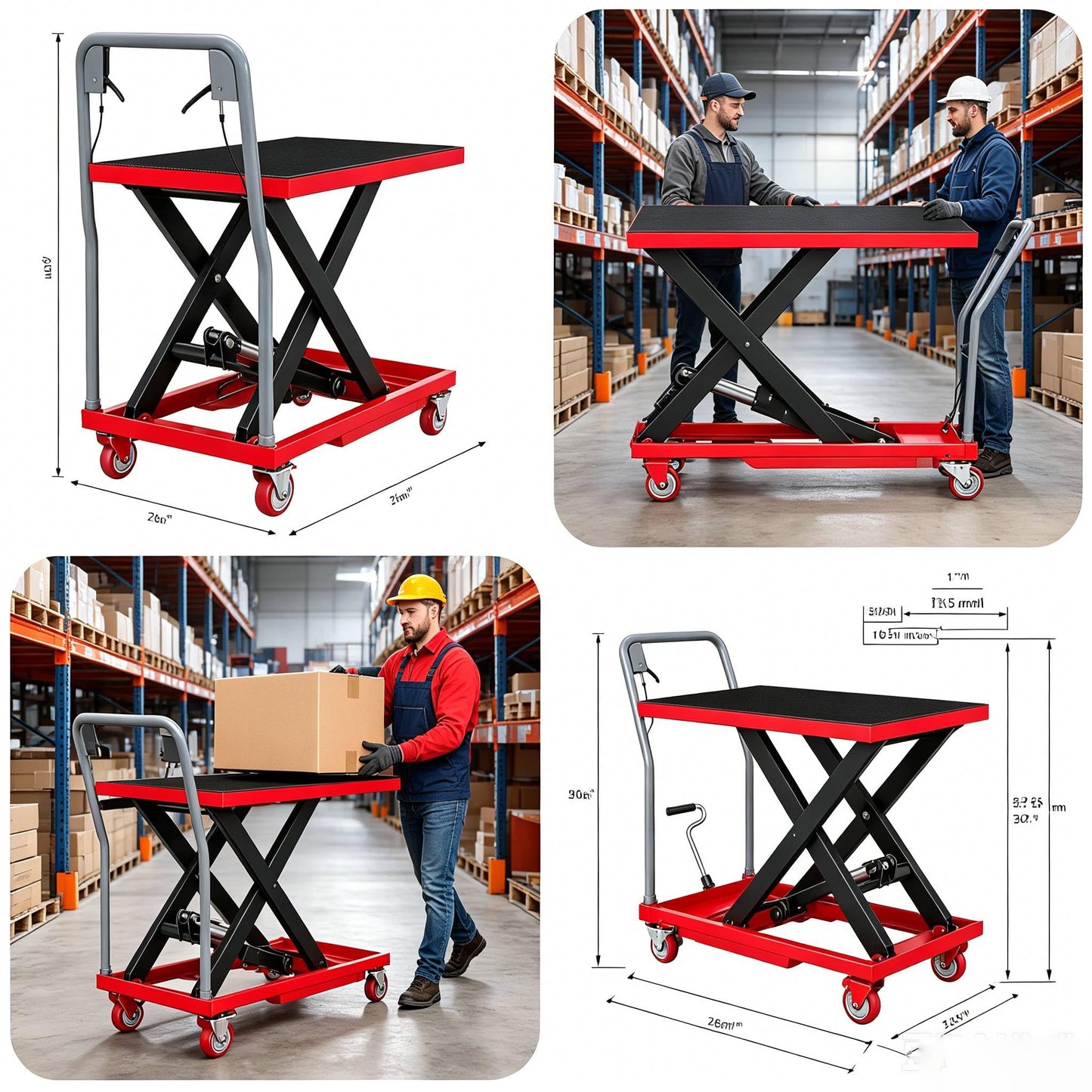 Hydraulic Scissor Lift Table Cart,Manual Single Scissor Lift Table,1100 Lb Capacity, 35.4" Lifting Height, Manual Single Scissor Lift with 4 Heavy-Duty Wheels & Non-Slip Pad, Mobile Material Handling