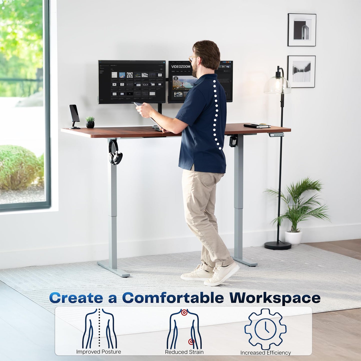 VIVO Electric 71 x 30 in Standing Desk, Memory Height Adjustment, 1B Series, Holds 220 lbs, Dark Walnut Top Gray Frame, DESK-KIT-1G7D