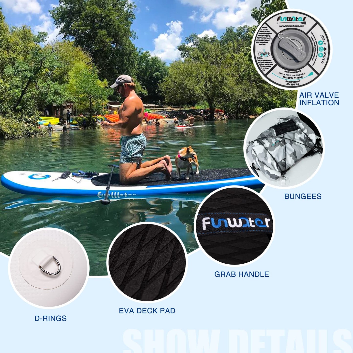 FunWater Stand Up Paddle Board Ultra-Light Inflatable Paddleboard with SUP Accessories for Adults & Youth of All Skill Levels