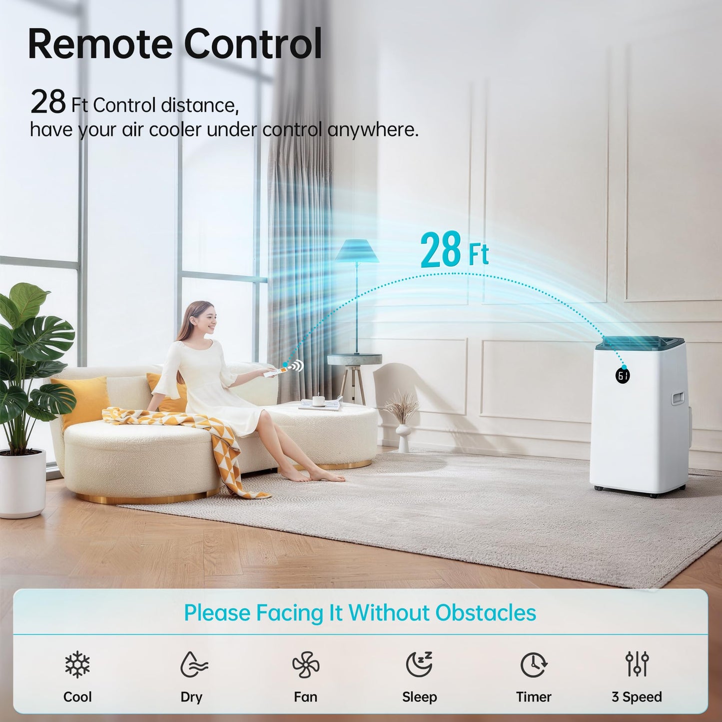 14000 BTU Portable Air Conditioners Cools Up to 700 Sq.Ft, 3-in-1 Energy Efficient Portable AC Unit with Remote Control,Dehumidifier Fan,Smart Quiet Sleep Mode,Timer,Auto Swing,for Room Bedrooms