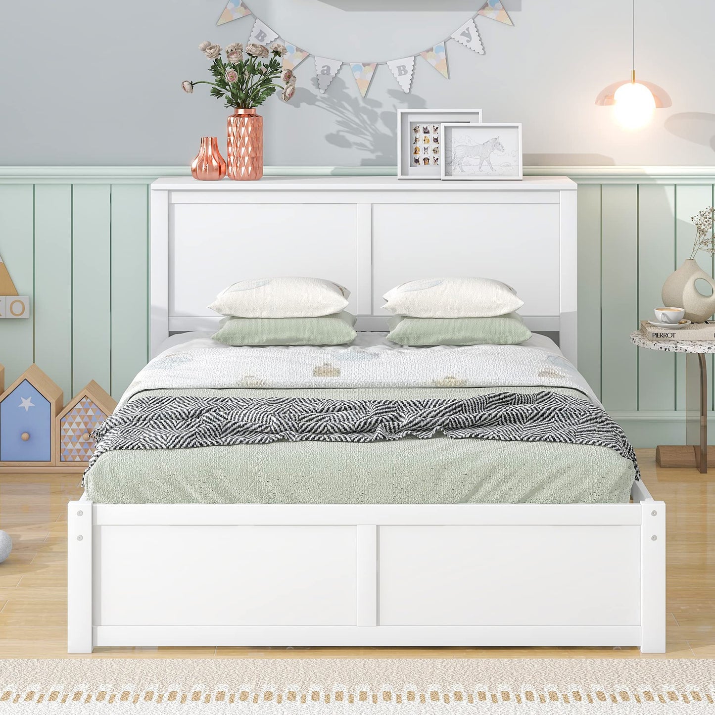 Merax Full Size Storage Platform Bed with Pull Out Shelves and Twin Size Trundle, Wooden Bed Frame with Storage Headboard for Bedroom, No Box Spring Needed