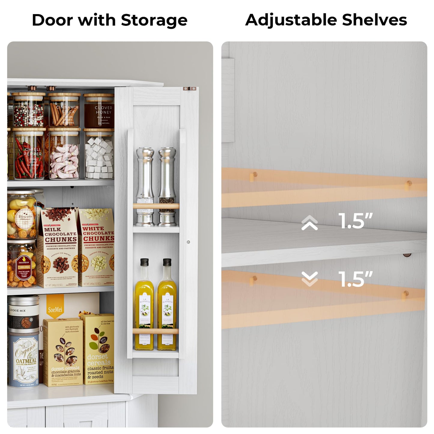 IRONCK Corner Cabinet, 72" H Kitchen Pantry Storage Cabinet, 4 Barn Doors with Storage Rack, 4 Adjustable Shelves, 6-Tier Tall Food Pantry Cabinet, Farmhouse Hutch for Kitchen Dining Room, White