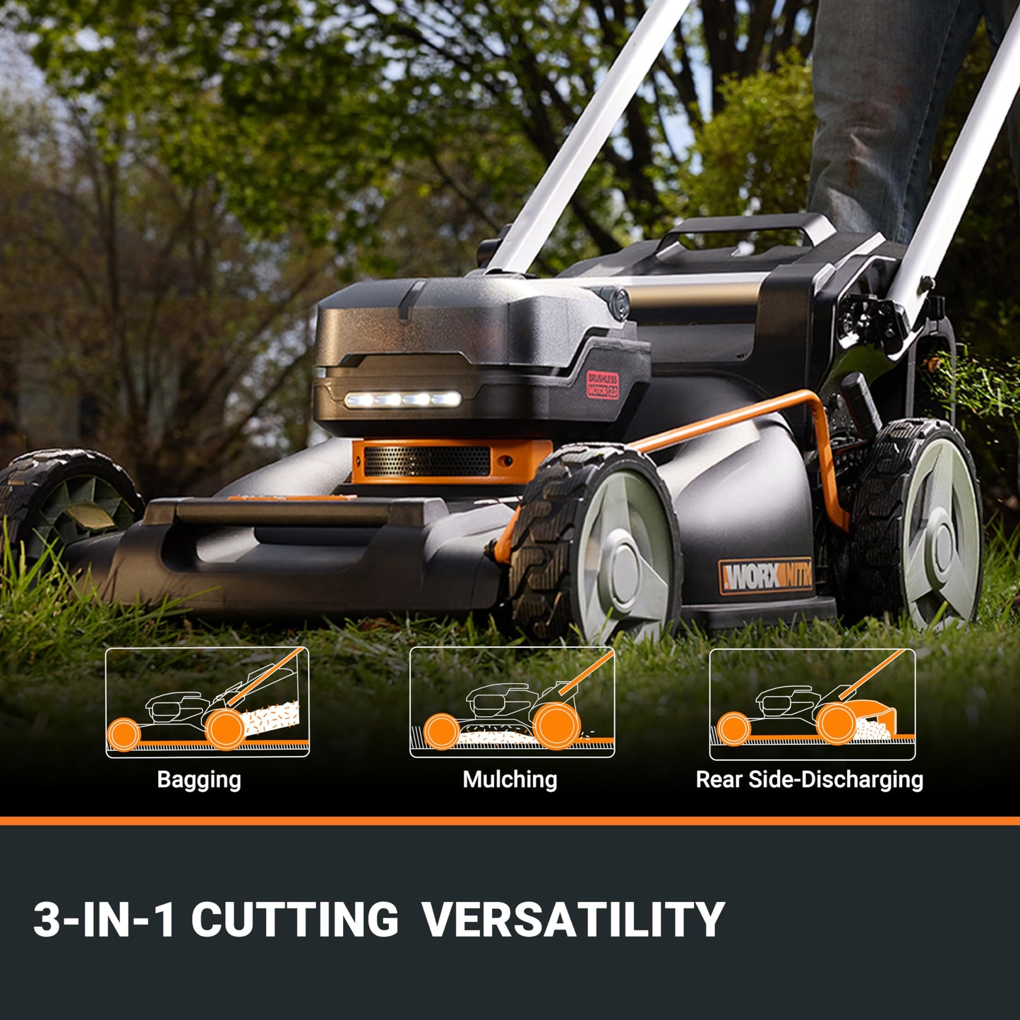 WORX Nitro Cordless Lawn Mower, 21" Electric Mower with Variable Speed, Self-propelled Lawn Mower with Aerodeck & Intellicut, 2 × 5.0 Ah Batteries & Charger Included, WG760