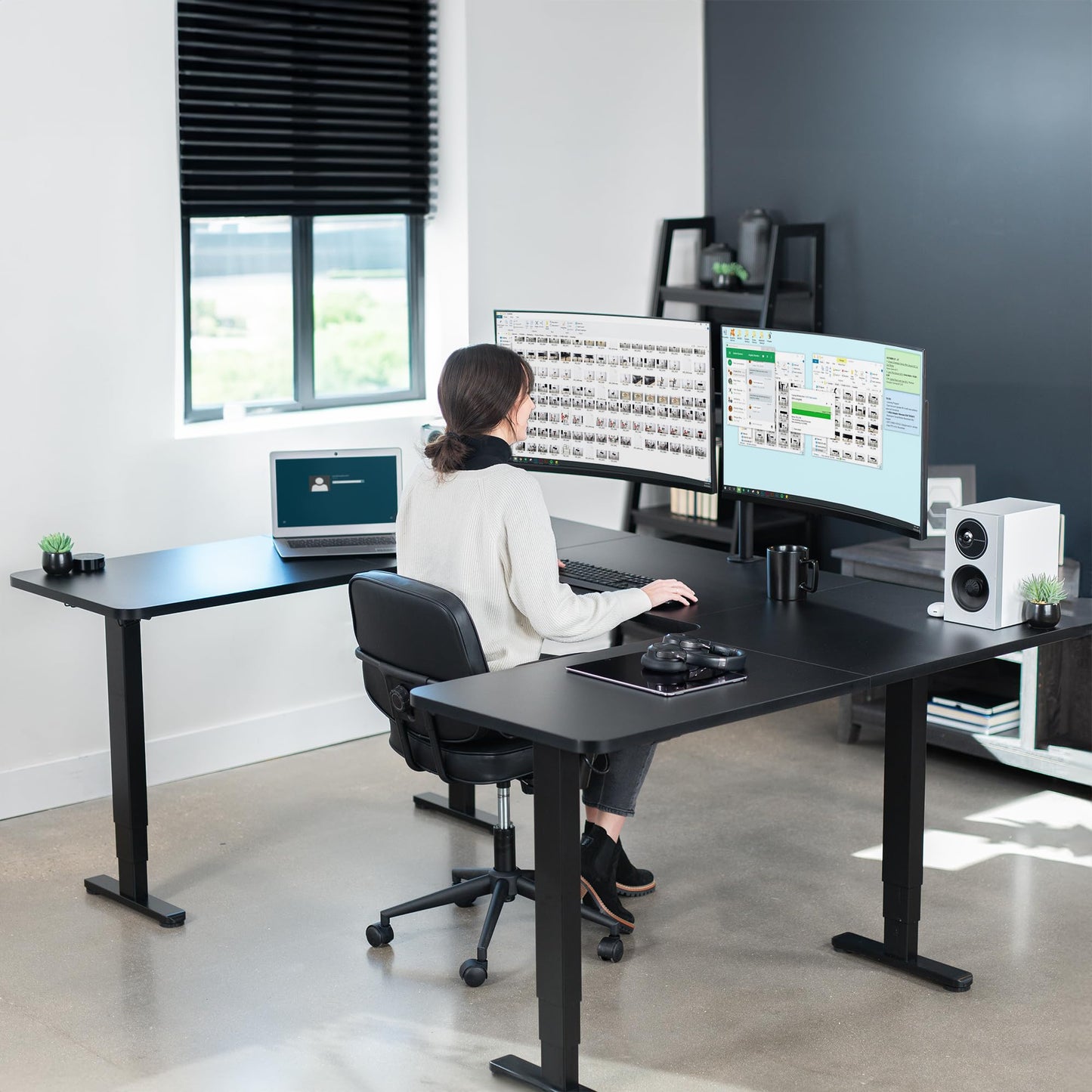 VIVO Large U-Shaped 83 x 60 in Electric Standing Desk, Memory Height Adjustment, Black Top Black Frame, DESK-E4UBB