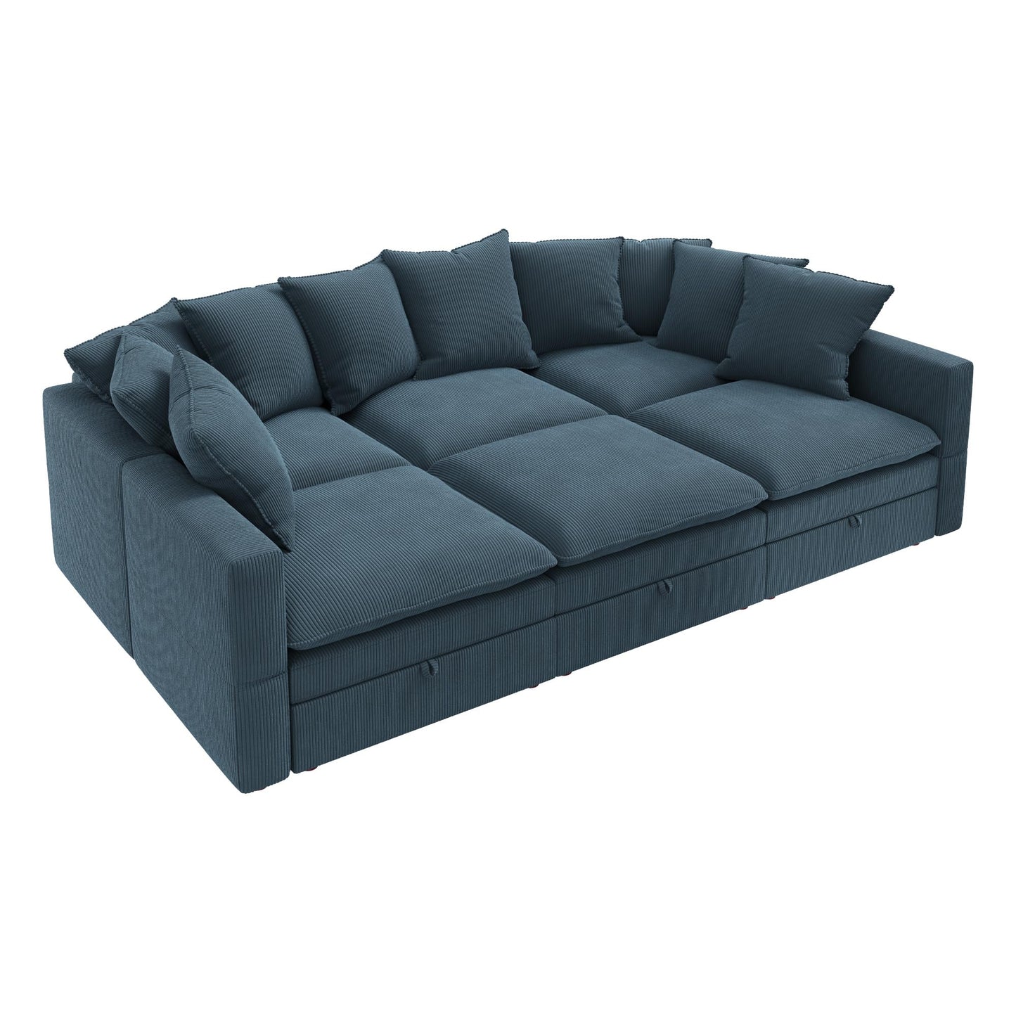 HONBAY Modular Sectional Sleeper Sofa, Corduroy 6 Seater Couch with Storage, Sectional Sleeper Couches for Living Room, Blue