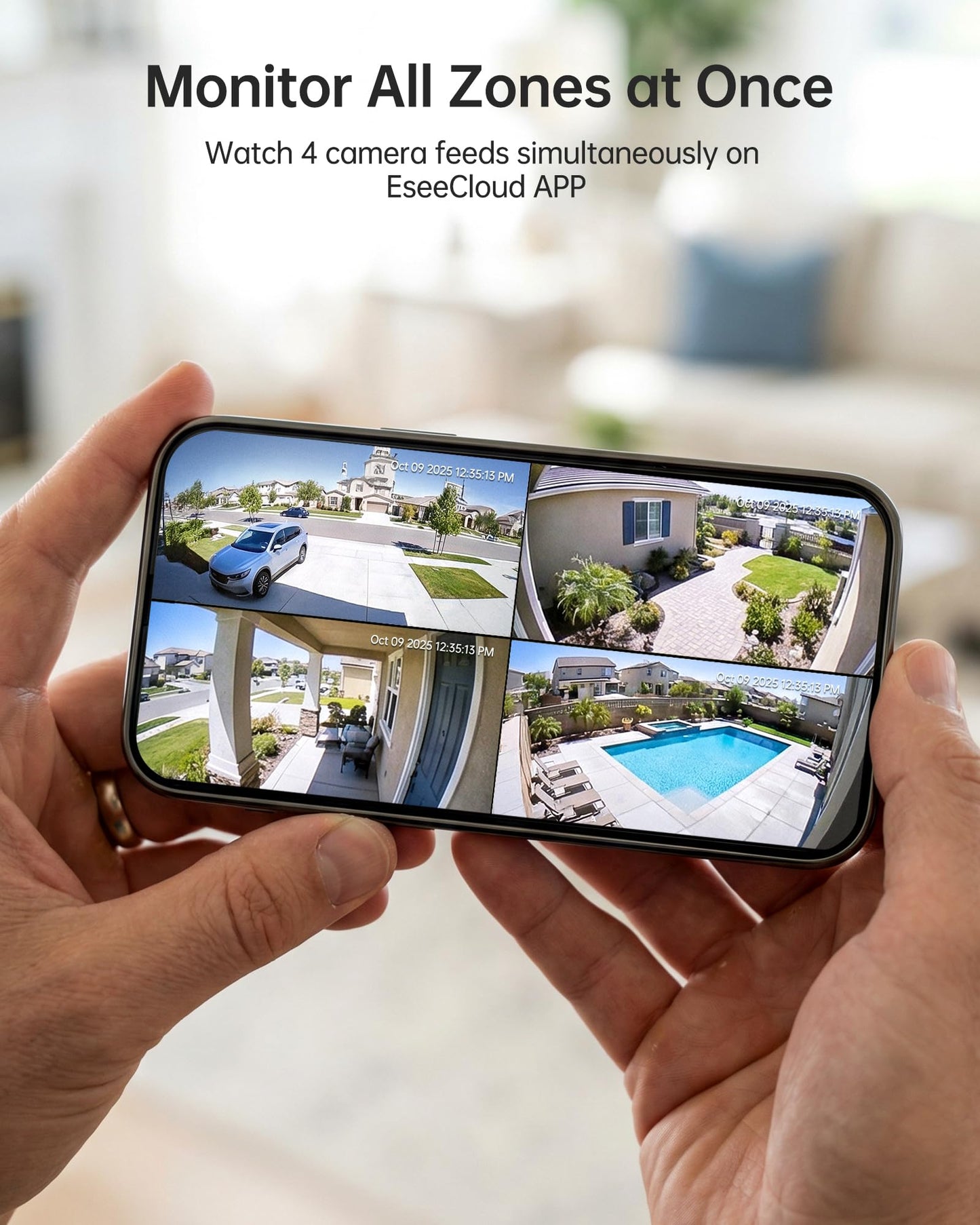 PIOJER Solar Security Camera Wireless Outdoor Dual-Lens 2K(2MP Wide-Angle & 2MP PTZ) Cameras System for Home Color Night Vision 32GB Local Storage PIR AI Human Detection No Subscription Fee 4Pack