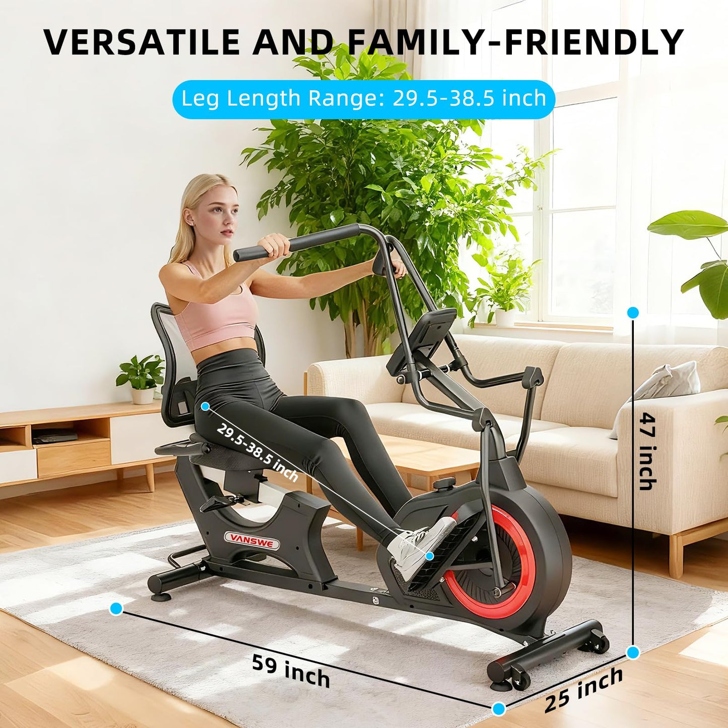 VANSWE Pro Recumbent Elliptical Cross Trainer – Full-Body Low-Impact Recumbent Exercise Bike with Bluetooth App, Magnetic Resistance, Quiet Belt Drive, 450 lbs Capacity for Seniors & Home Rehab