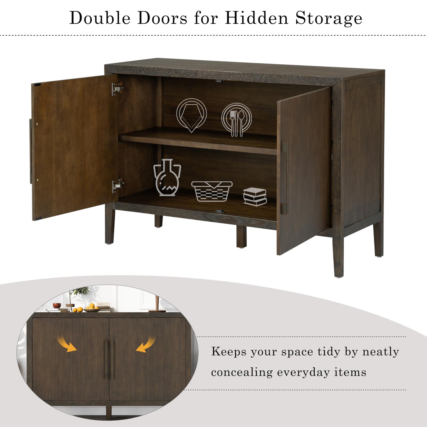 Merax Wood Farmhouse Buffet Sideboard with Metal Handles and 2 Doors, Coffee Bar Storge Cabinet Console Table for Living Room Bedroom Kitchen Hallway Black