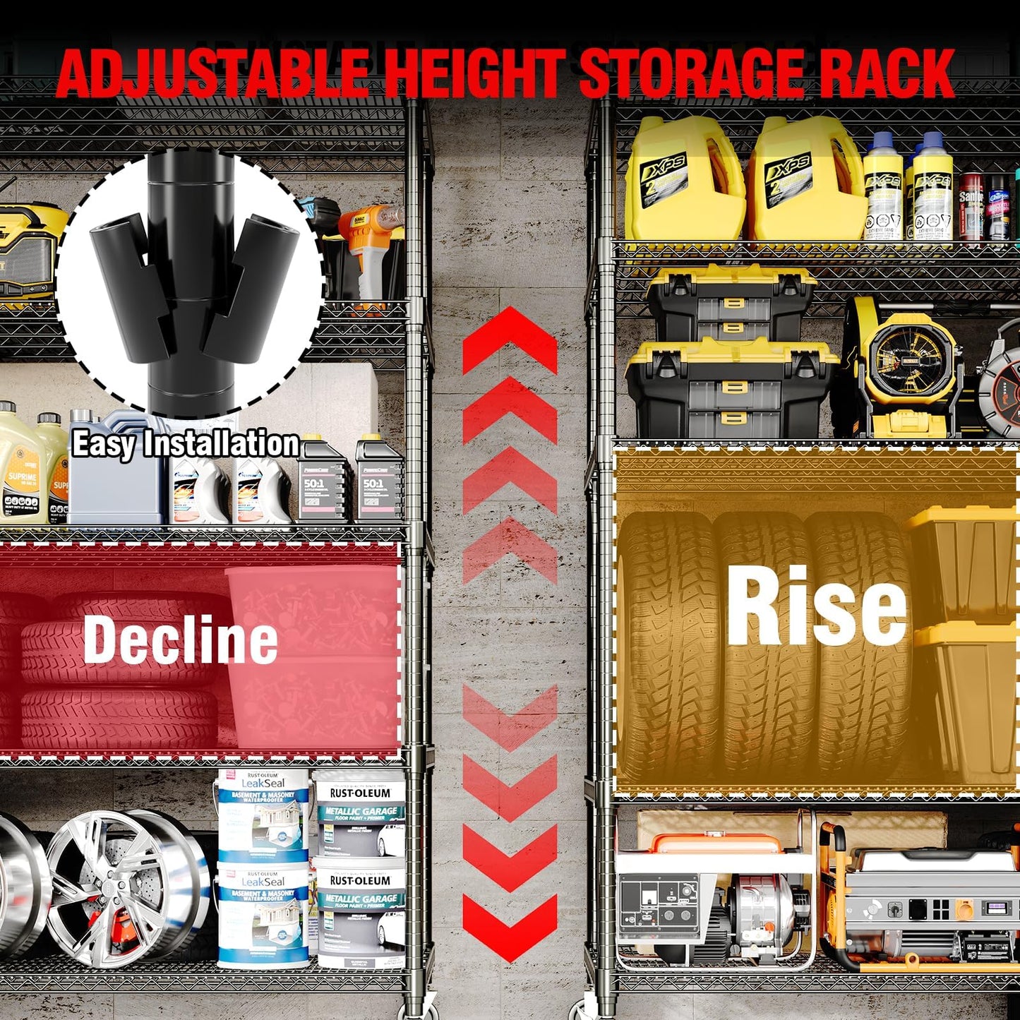 PeakPursuit 5-Tier Adjustable Steel Storage Rack on Wheels, 82.6" H x 59" W