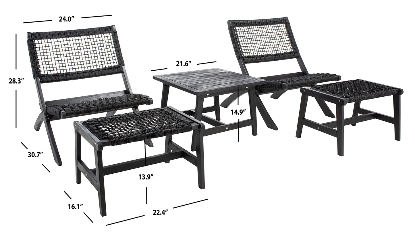 SAFAVIEH Outdoor Collection Casella Acacia Wood 5-Piece Patio Set PAT7077C, Black/Black