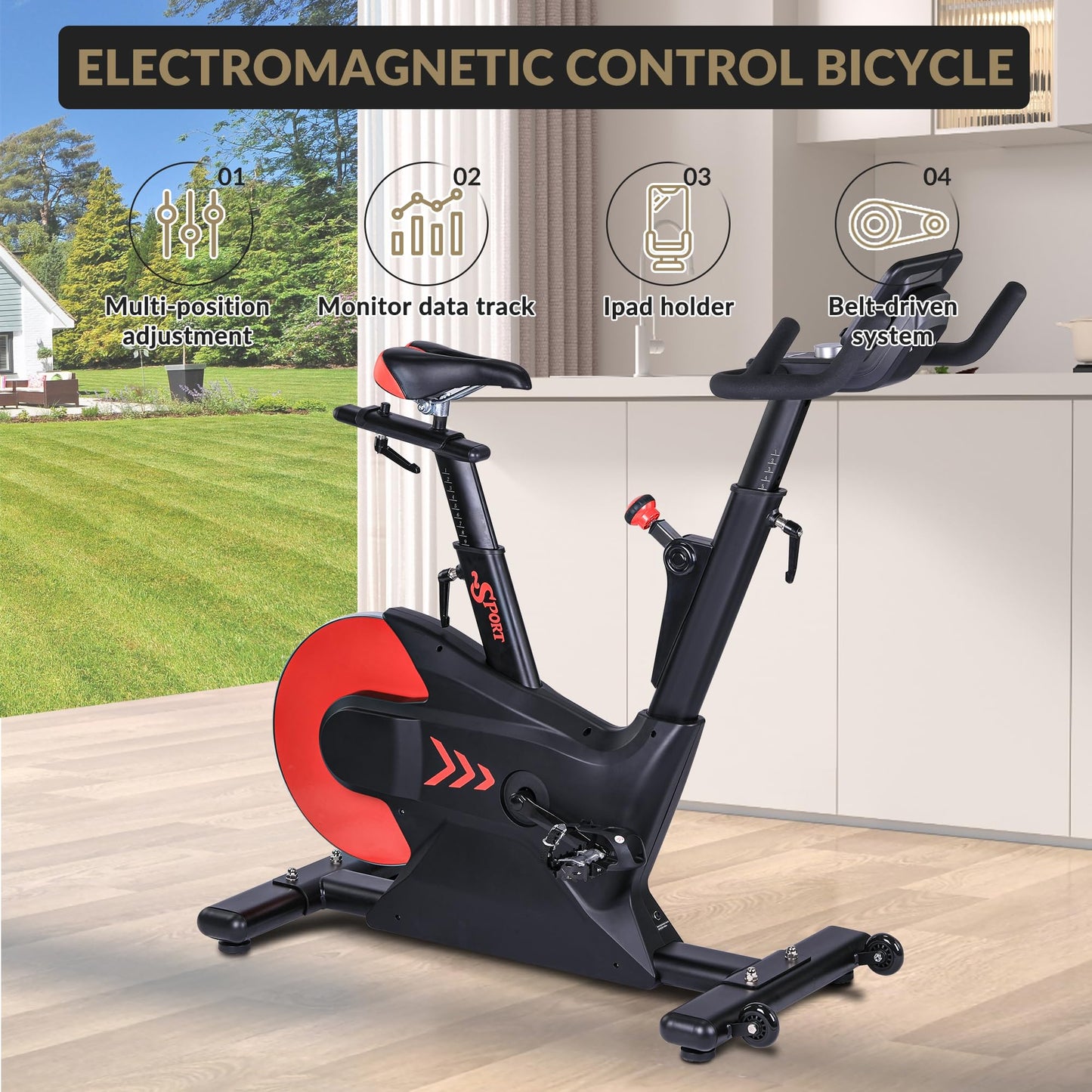 Exercise Bikes for Home, Low Noise Indoor Cycling Bike with 28 LB Rear Flywheel, Stationary Bicycle with App& LCD Monitor & Upgraded Seat Cushion for Home Cardio Workout