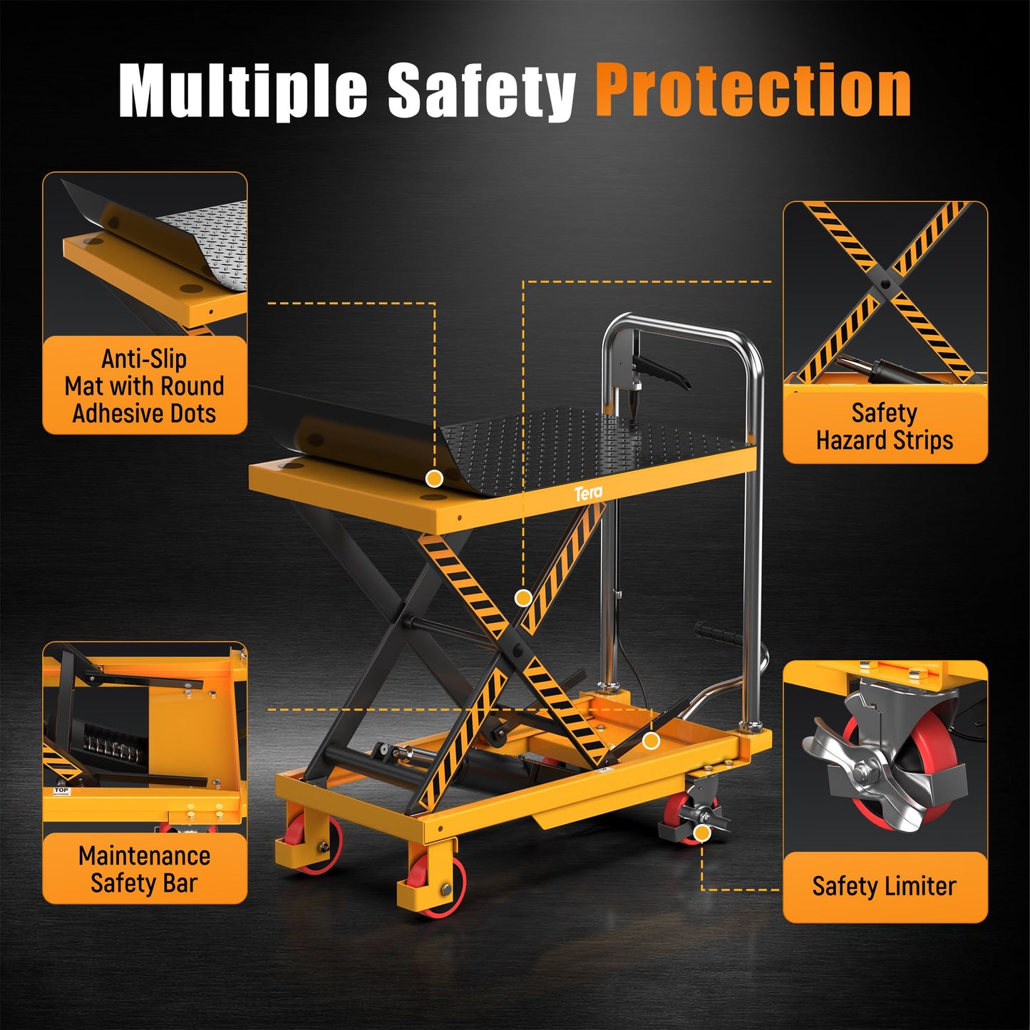 Tera Hydraulic Lift Table Cart: 550lbs Single Scissor 8.3"-28.5" Lift Range