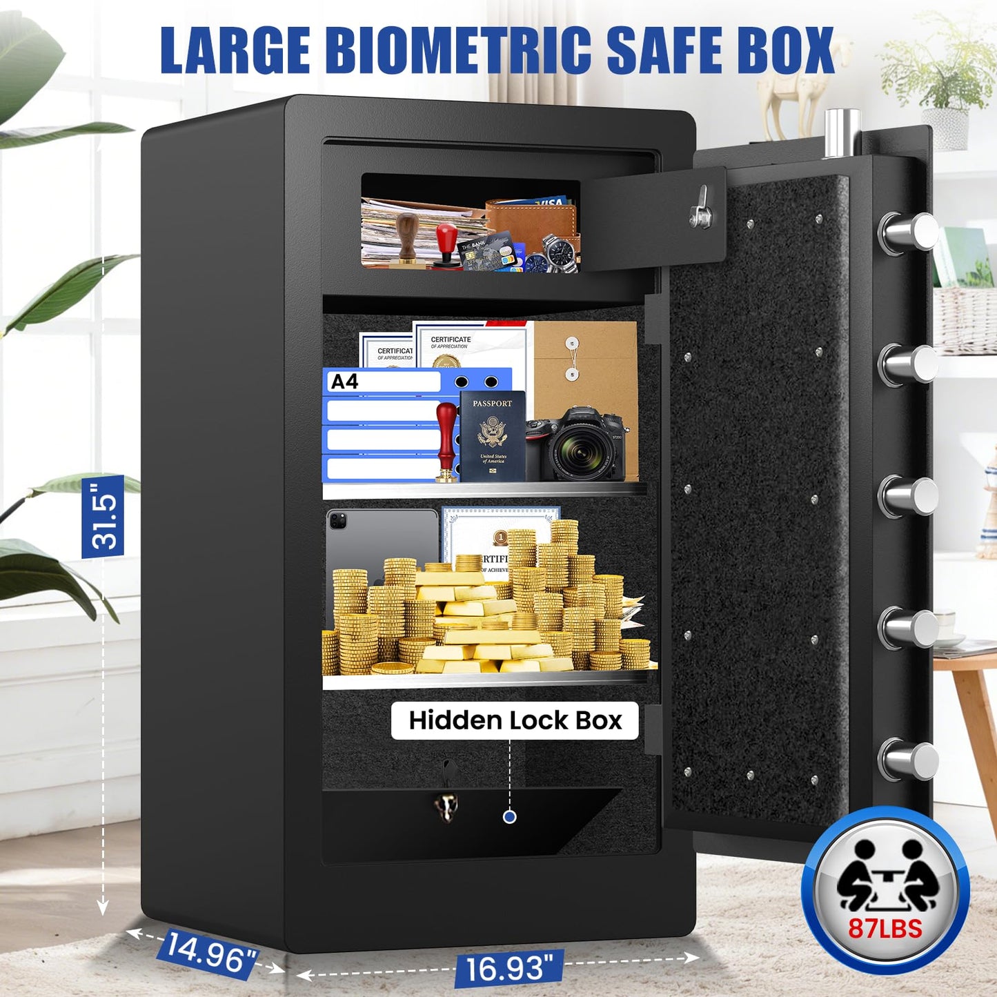 [𝟐𝟎𝟐𝟔 𝐔𝐩𝐠𝐫𝐚𝐝𝐞𝐝] [𝟔𝟎𝐌𝐢𝐧 𝟏𝟖𝟎𝟎°𝐅] Heavy Duty Fireproof Safe, 𝟖.𝟖 𝐂𝐮𝐟𝐭 Large Biometric Home Safe, Fire Proof Safe for Home Office Documents With Dual Anti-Theft Alarm