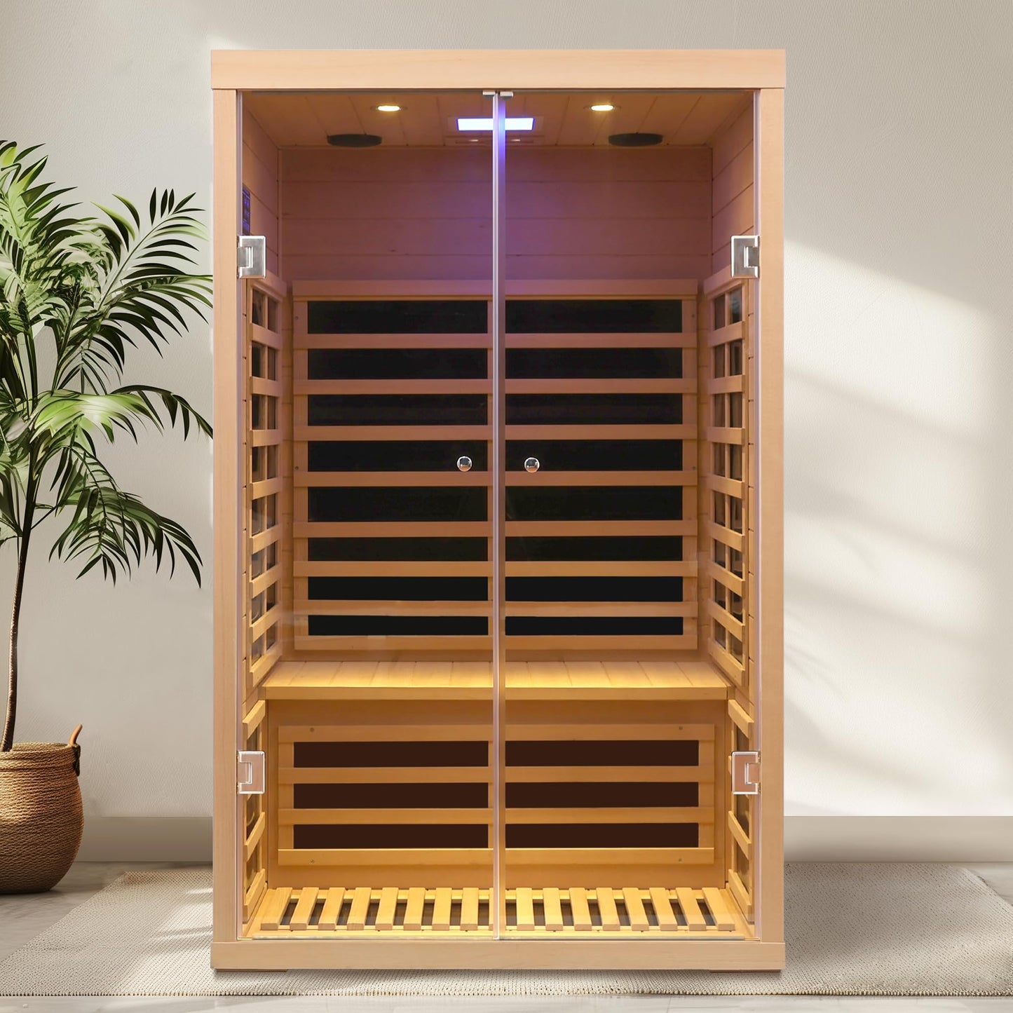 2-Person Far Infrared Sauna Room, Hemlock Wood, 47.24x38.19x76.38 Inches, Low EMF with Bluetooth, LED Light