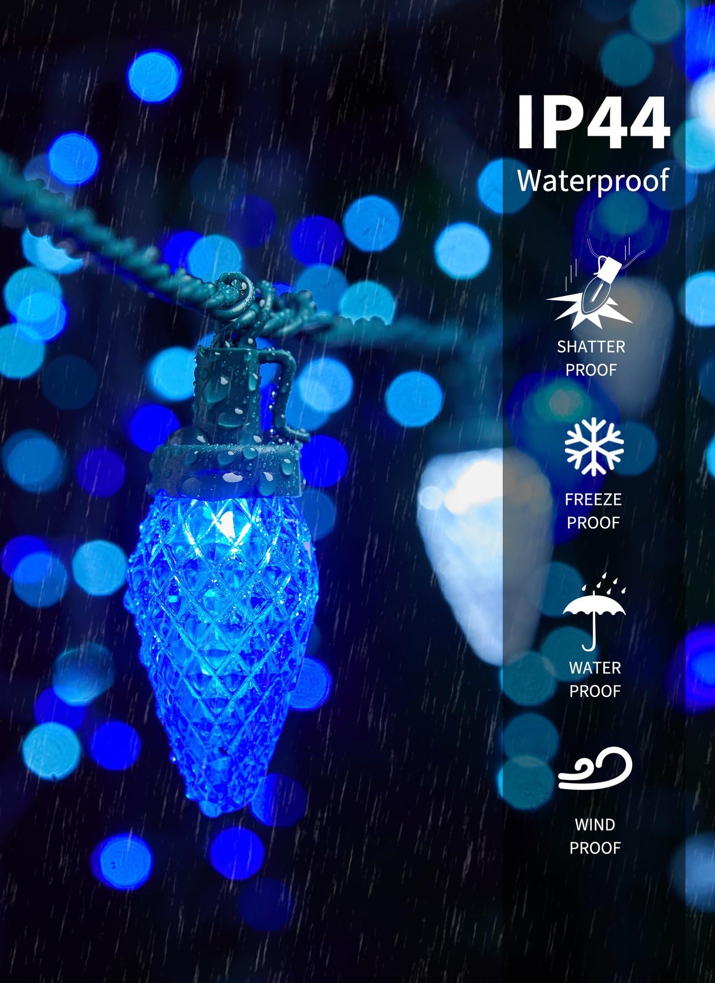 Minetom C9 LED String Lights, 100 LED, 81 Feet, Waterproof, 8 Modes, 2 Pack, Blue & Pure White