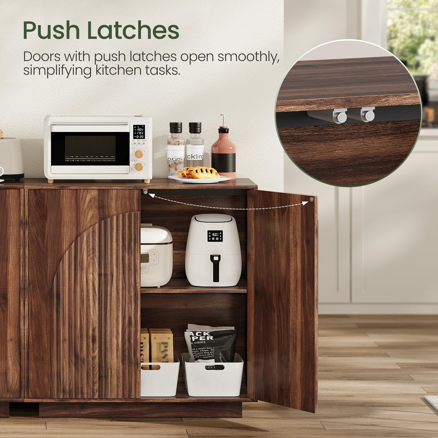 CHOEZON Buffet Cabinet, Sideboard Buffet Cabinet with Storage, Coffee Bar Cabinet, Push-to-Open Doors & Adjustable Internal Shelf, Buffet Table for Kitchen, Dining Room, Walnut MCB01HT
