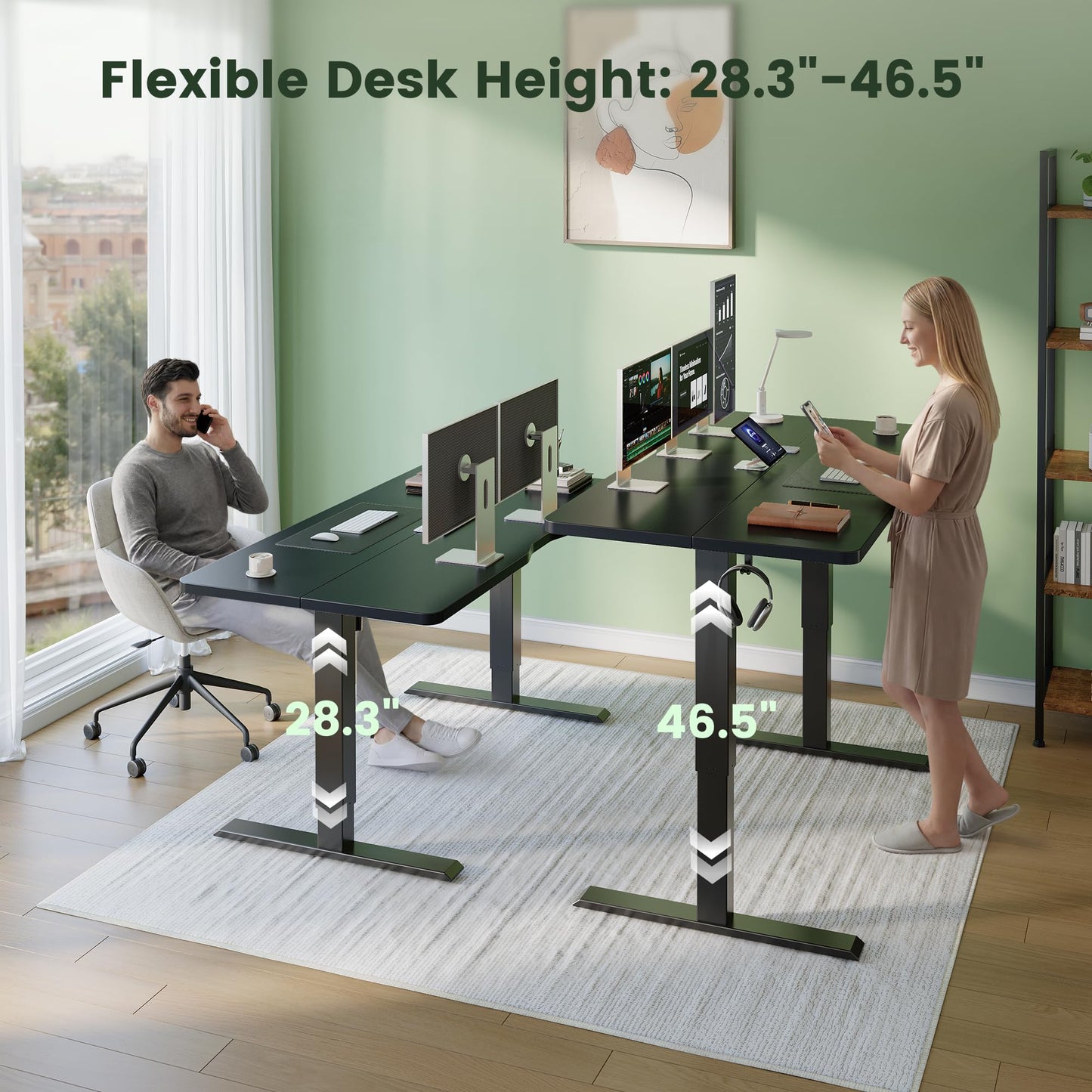 CubiCubi Standing Desk, 63 x 28 Inches Electric Height Adjustable Computer Desk, Sit Stand up Home Office Desk with Memory Presets, Black