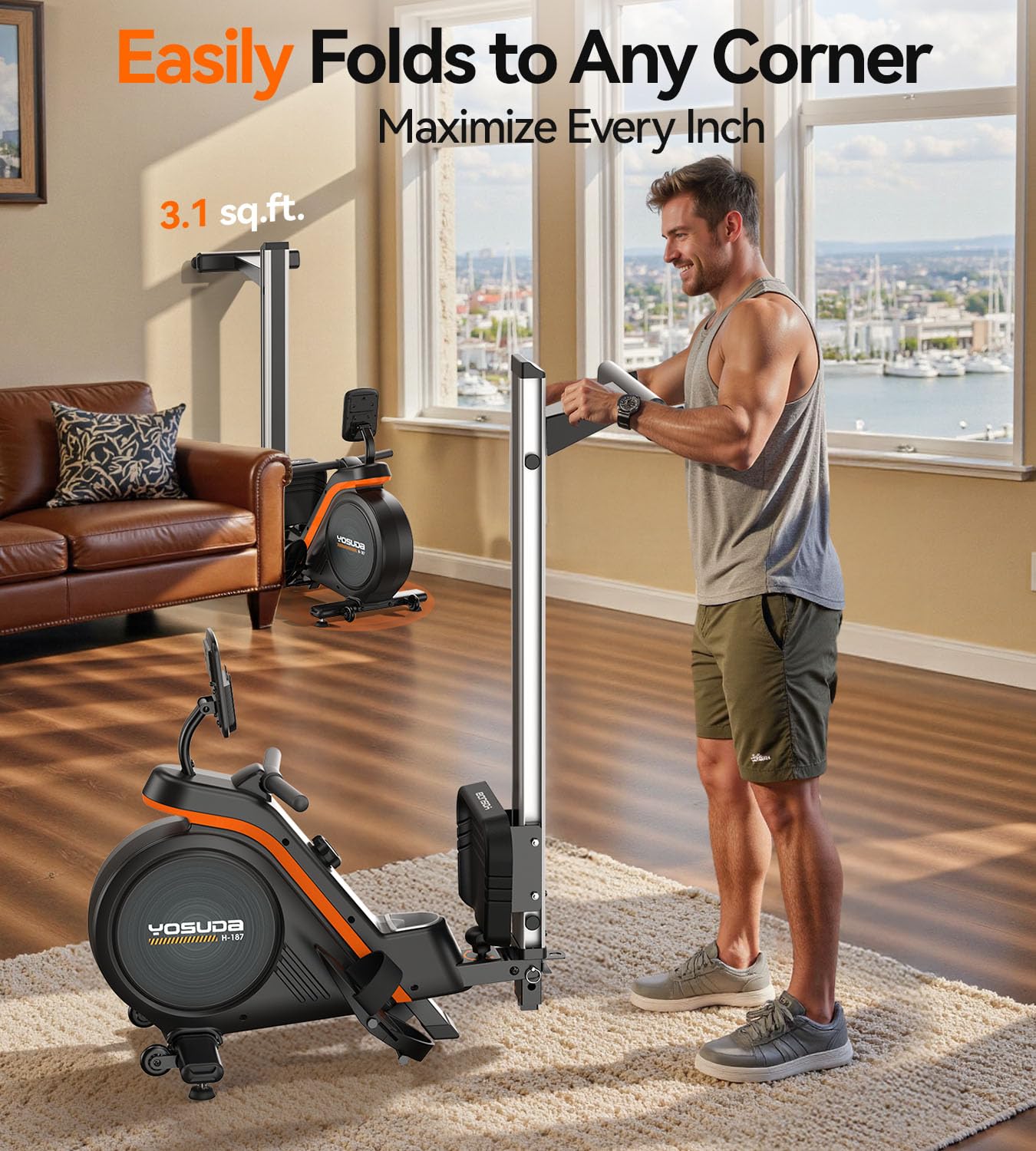 YOSUDA Rowing Machine for Home, Magnetic Rower Machine for Beginners to Athletes, Use with Resistance Adjustment Function, Bluetooth, App Supported, LCD Monitor, and Comfortable Seat Cushion