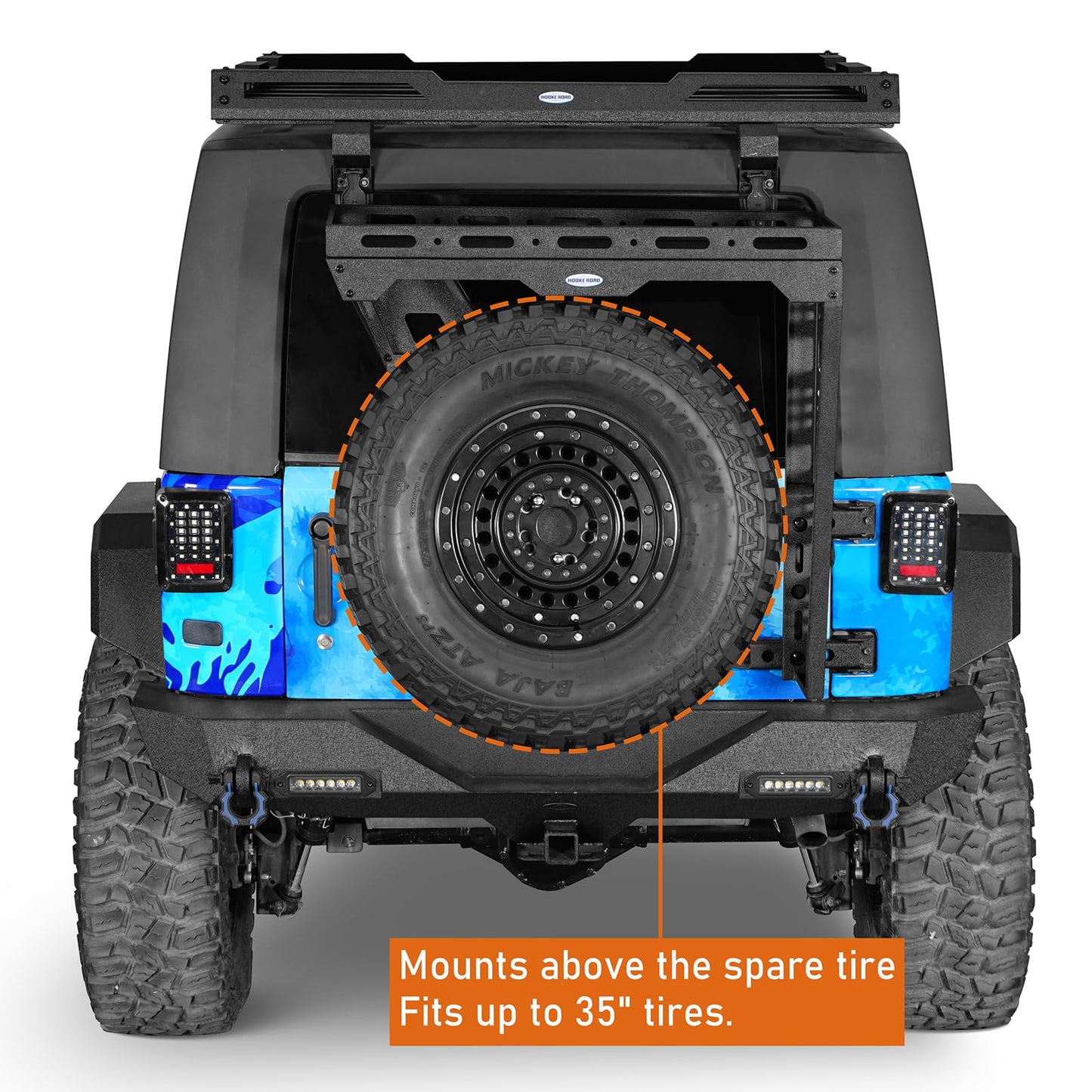 Hooke Road JK Spare Tire Cargo Basket Rack for 2007-2018 Jeep Wrangler JK & Unlimited 2/4 Doors, Rear Steel Storage Tray Luggage Carrier with Reinforced Tailgate Hinge Kit
