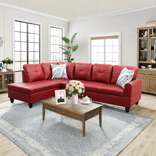 NicBex Leather 97" L Shaped Couch Sectional Couches for Living Room, 2-Piece Modular Sofa with Movable Chaise & Deep Seat for Apartment, Bedroom, Office, Red
