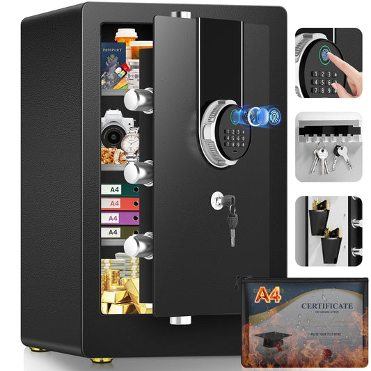 𝟐𝟑.𝟔𝟐" 𝐓𝐚𝐥𝐥 Large Biometric Safe Box, Home Safes Water Fireproof, Duty Document Safe with Bottom Hidden Compartment, Anti-Theft Dual Alerts, Mute Mode, Digital Security for Home and Business