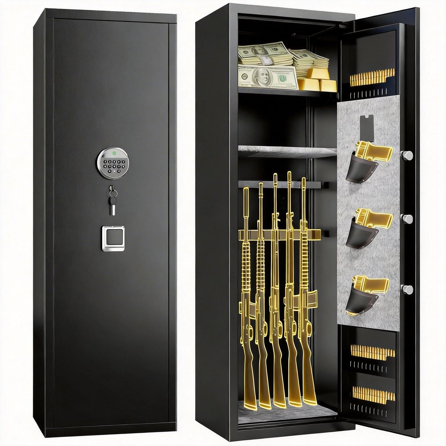 Gun Safe,Rifle Safe With Biometric Gun Safe,Heat-Resistant Heavy Duty Gun Safes,Large Safe No Assembly Required, Security Safe for Home with Adjustable Shelves,Black (51.97×11.81×11.02 inch)