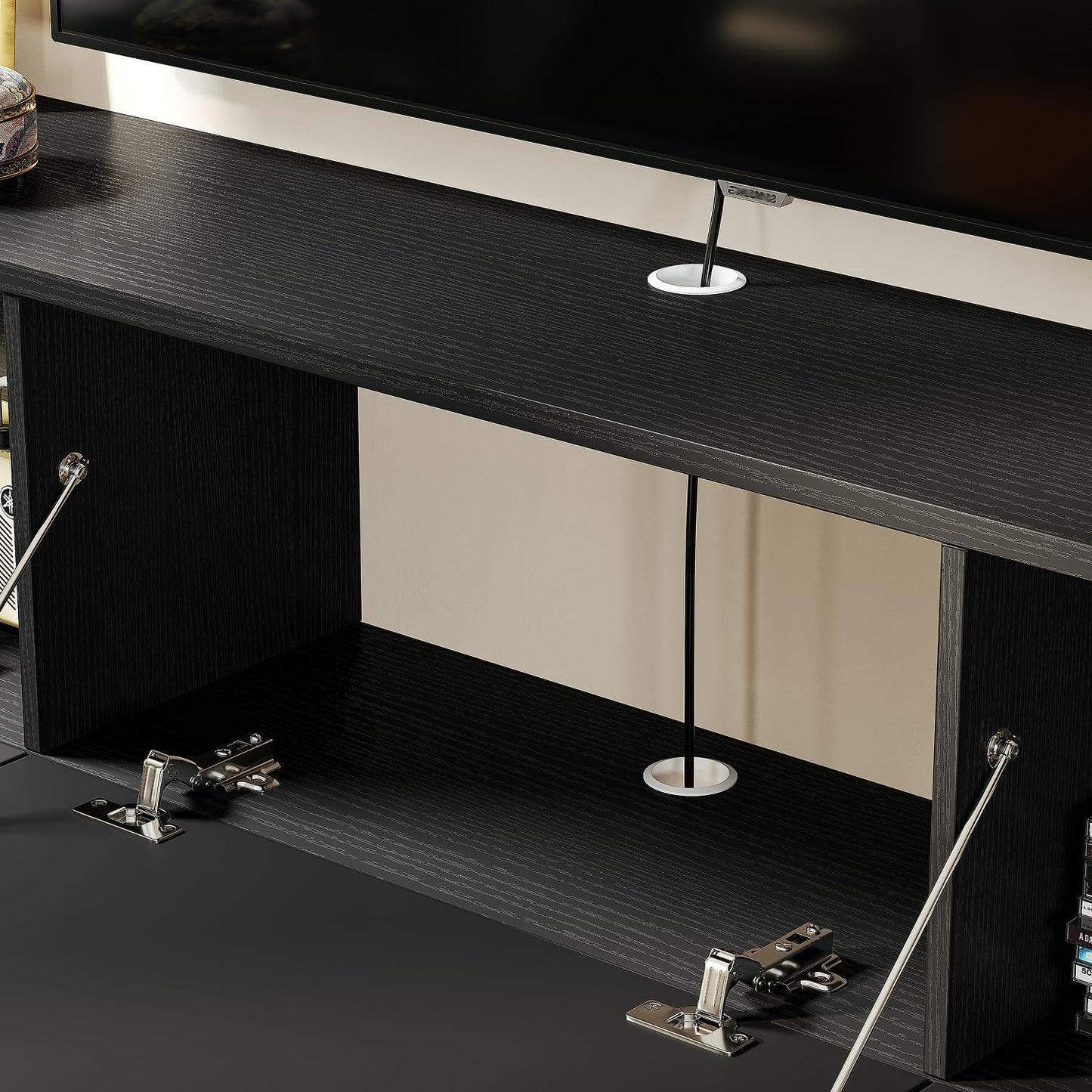 FloatiCasa Floating TV Stand with 3 Doors,55IN Wall Mounted TV Cabinet,Slatted Floating Media Console Entertainment Center with Storage,Under TV Shelf for Bedroom Living Room,Black