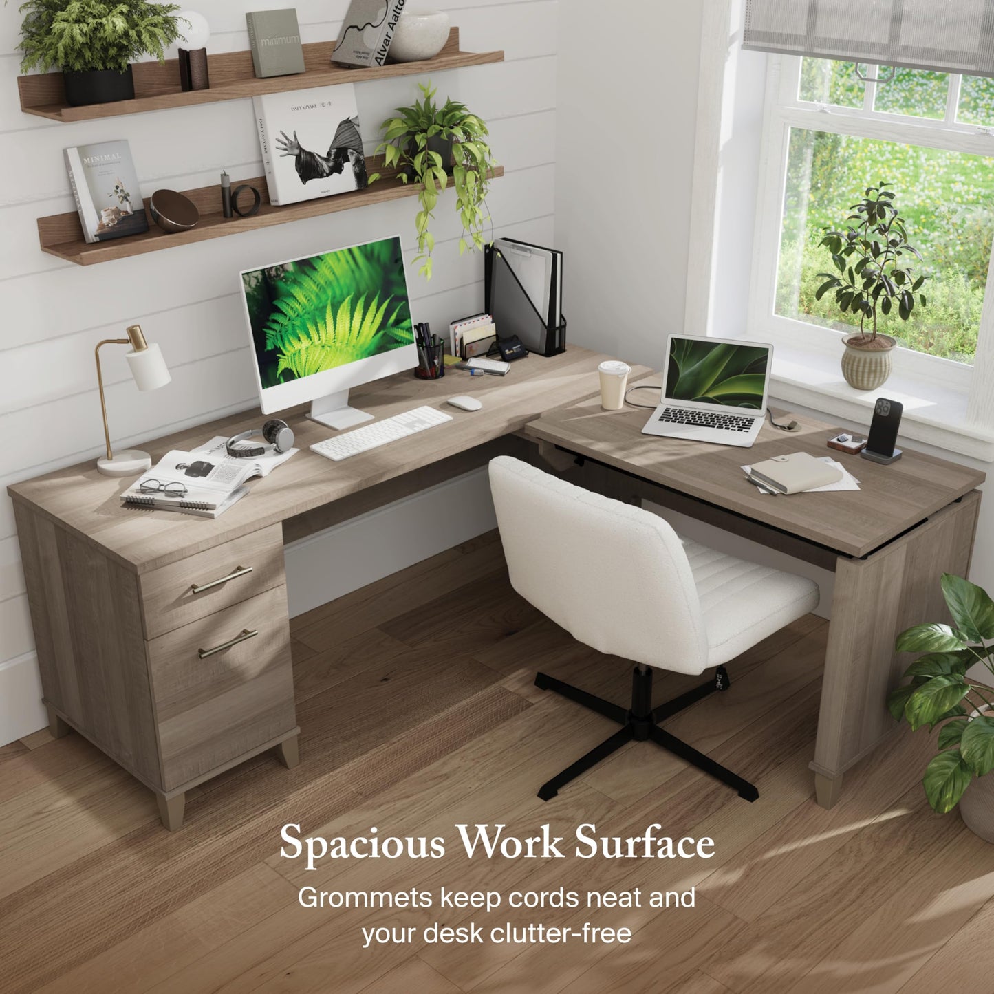 Bush Furniture Somerset 72W 3 Position Sit to Stand L Shaped Desk in Ash Gray