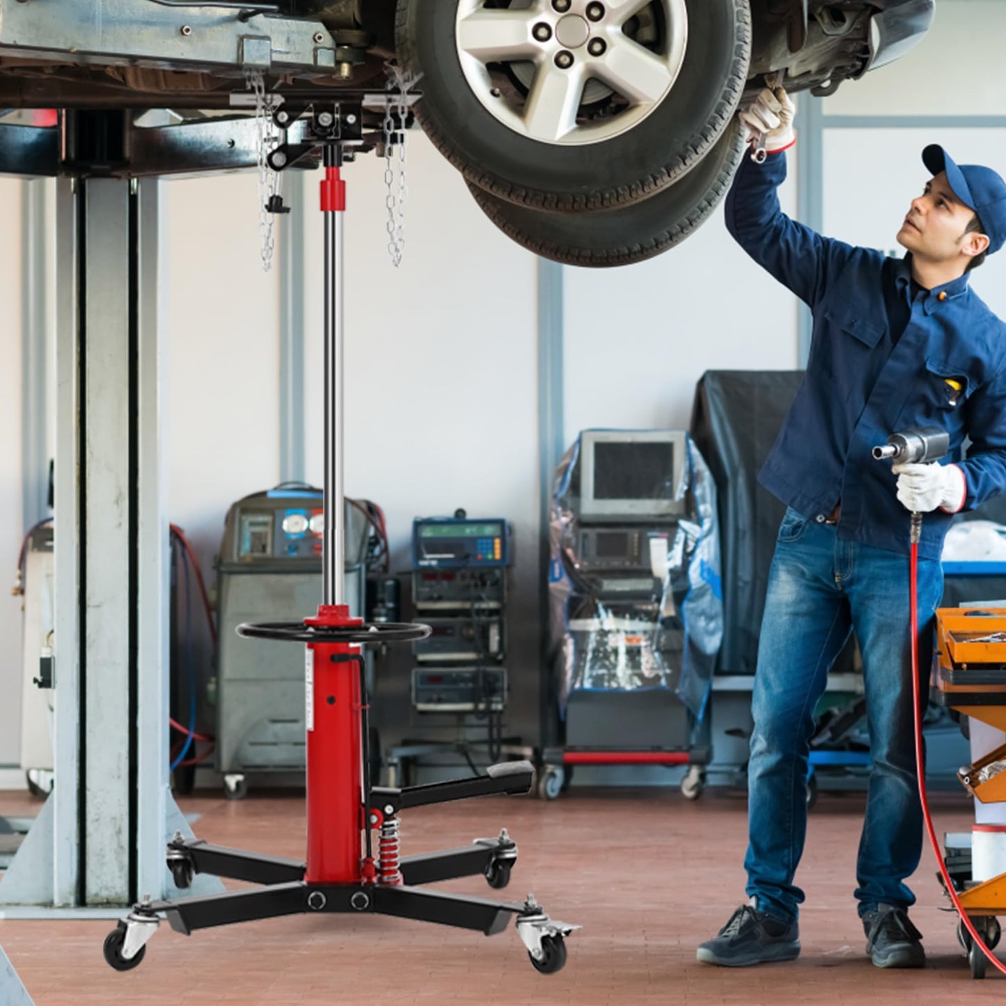 Transmission Jack 1322 LBS, Hydraulic Telescoping Stand with Foot Pedal & 360° Swivel Wheels, 34"-68" High Lift Transmission Jack for Car, Truck, SUV Repairs in Garage Workshop