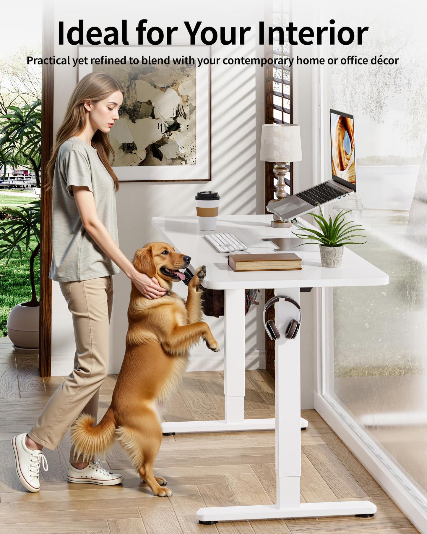 BIZUM Electric Standing Desk 60 x 24 Inch Computer Desk-Gaming Desk White Home Office Desks Height Adjustable Memory Stand Up Computer Workstation