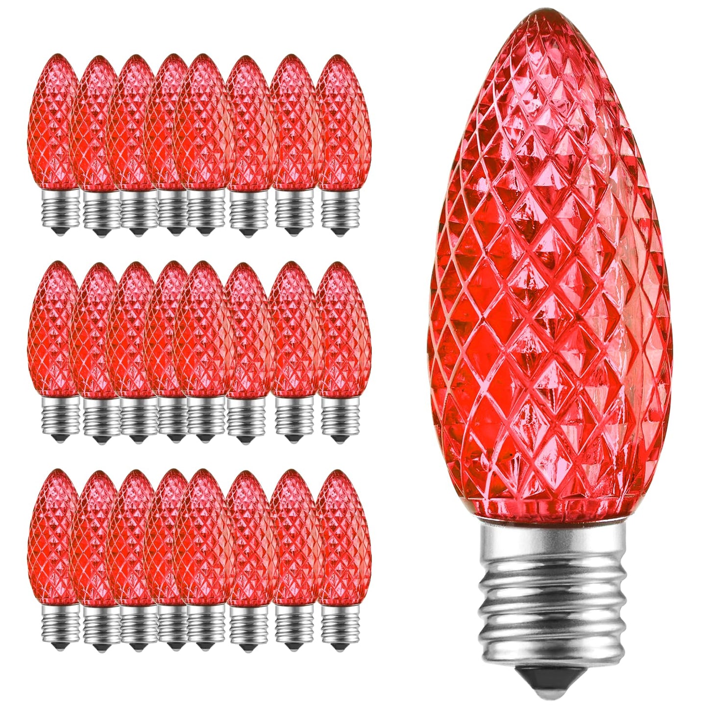 Minetom C9 LED Christmas Light Bulbs, 50 Pack, Dimmable, E17 Base, Red, Indoor & Outdoor Holiday Decoration