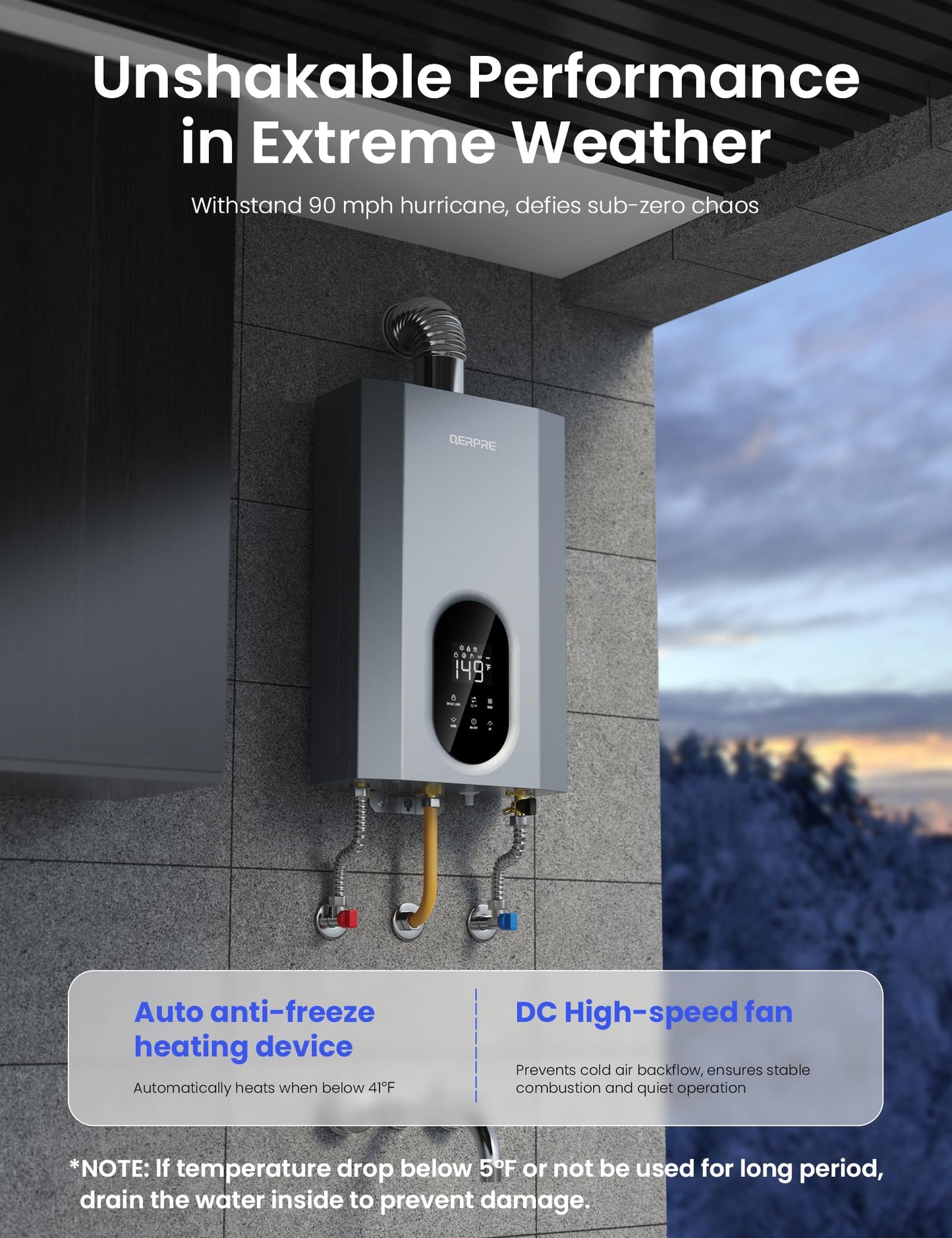Tankless Water Heater Natural Gas, Indoor Max 4.3 GPM, 100,000 BTU, Instant Hot Water Heater for Home, Apartment, Commercial Setting, Vent Pipe Included, within 1℉ Stable Temp, LED Digital Display